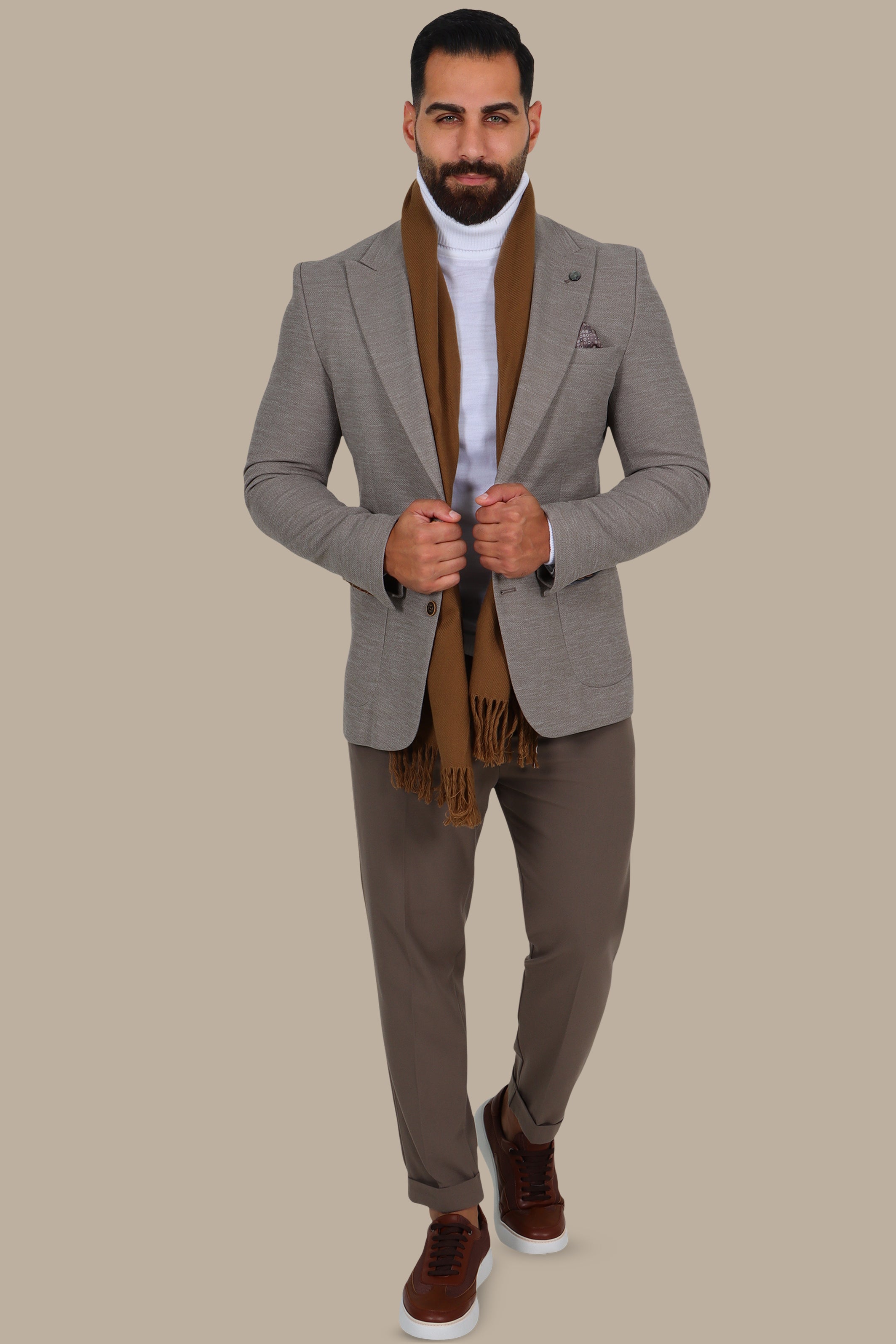 Beige Notch Lapel Mons Blazer