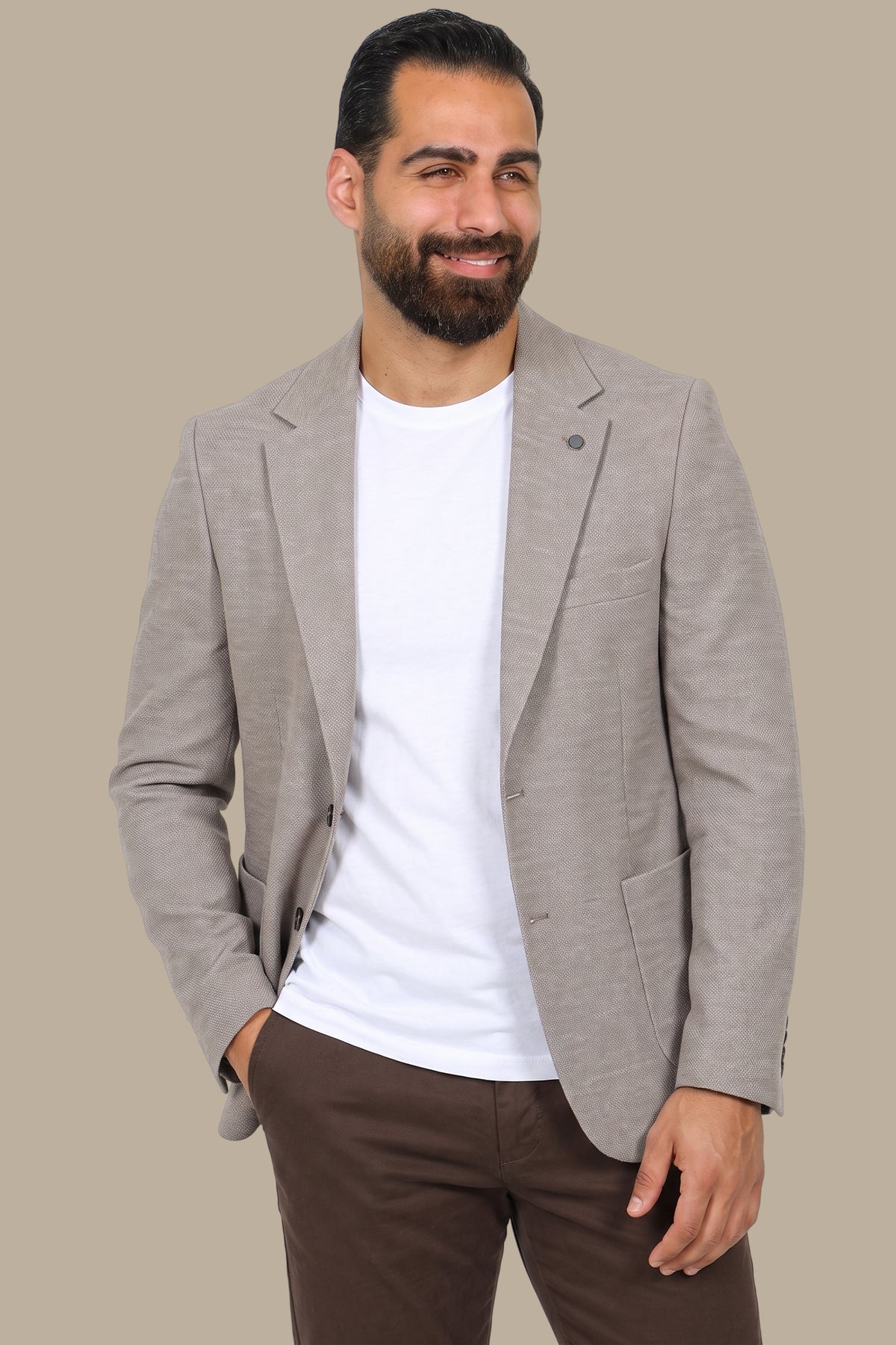 Beige Notch Lapel Mons Blazer