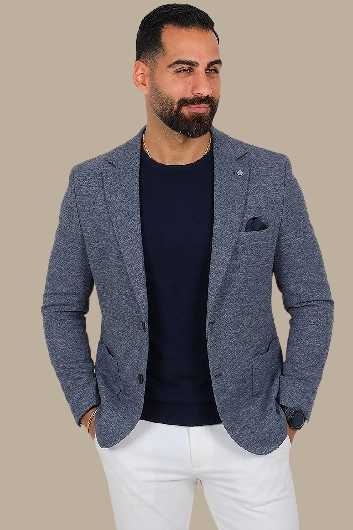 Light Navy Notch Lapel Mons Blazer