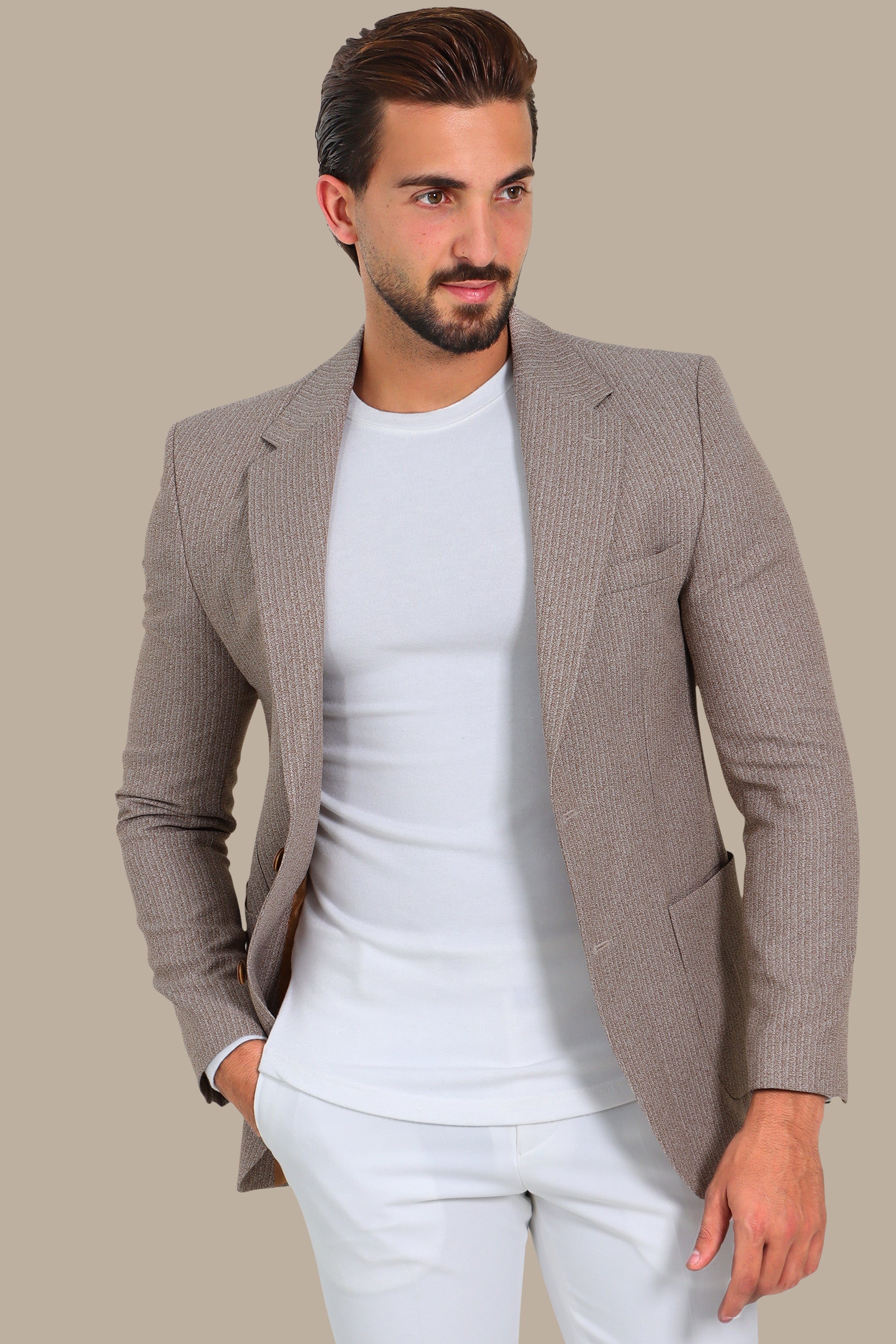 Striped Notch Lapel Blazer Havane