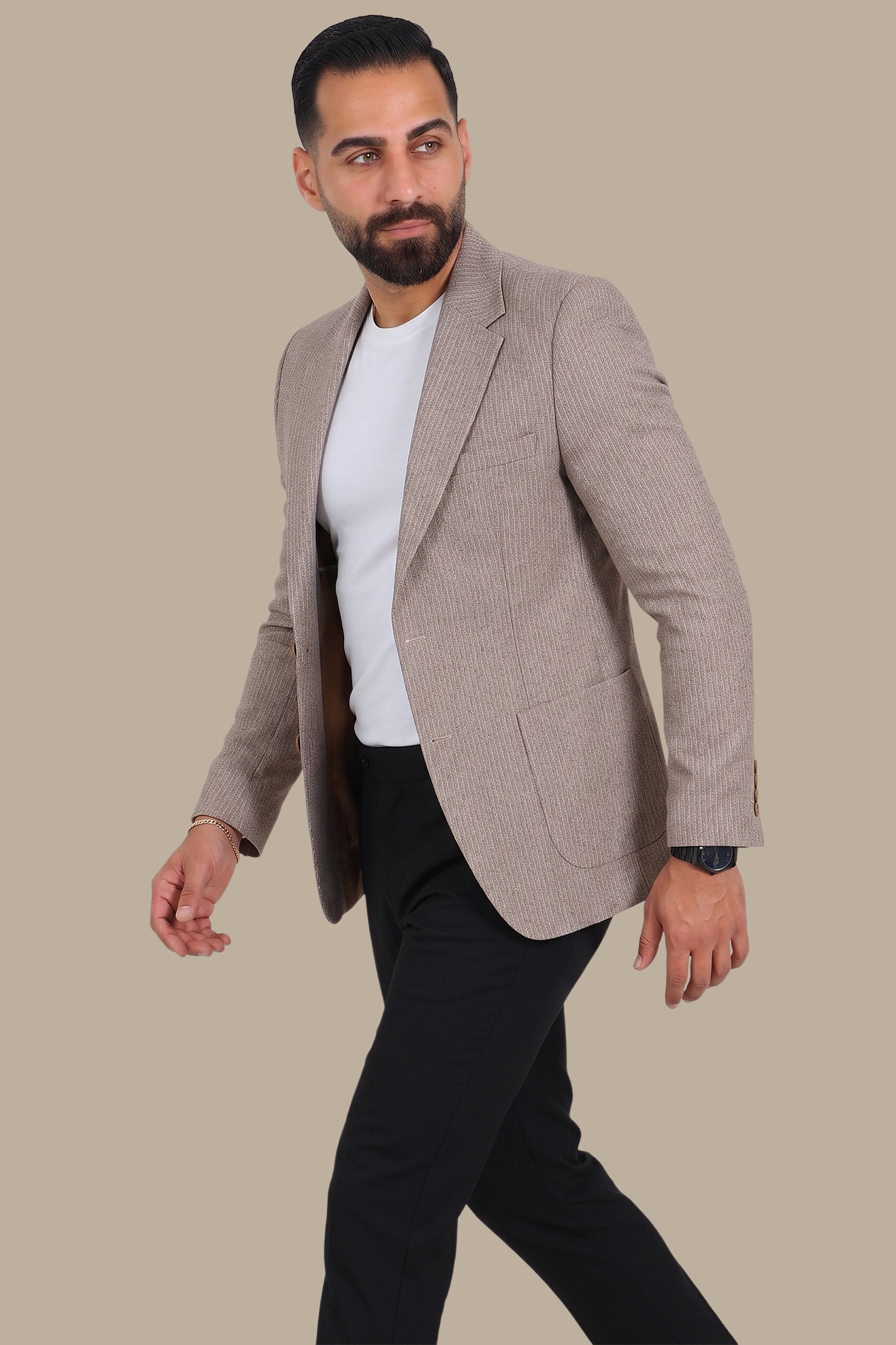 Striped Notch Lapel Blazer Havane