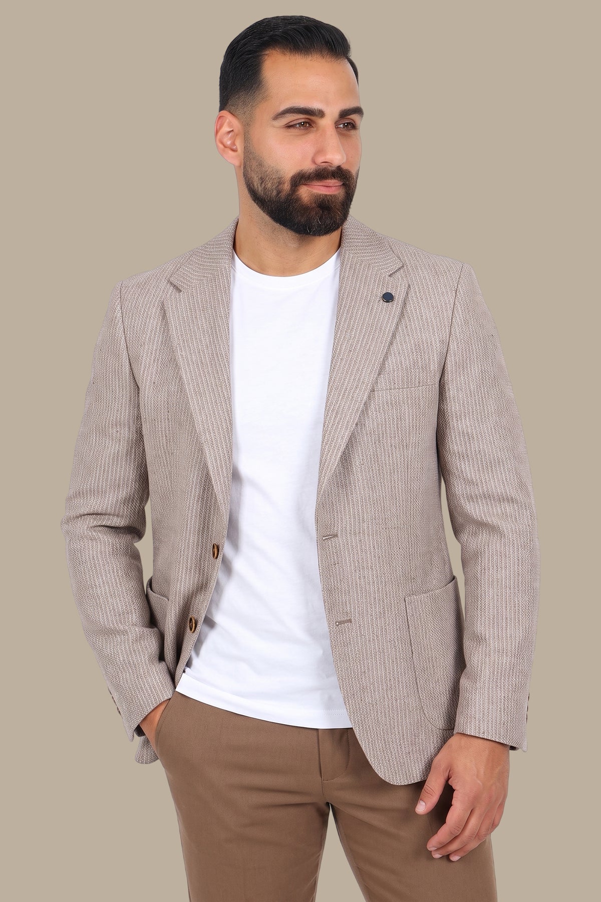 Striped Notch Lapel Blazer Havane