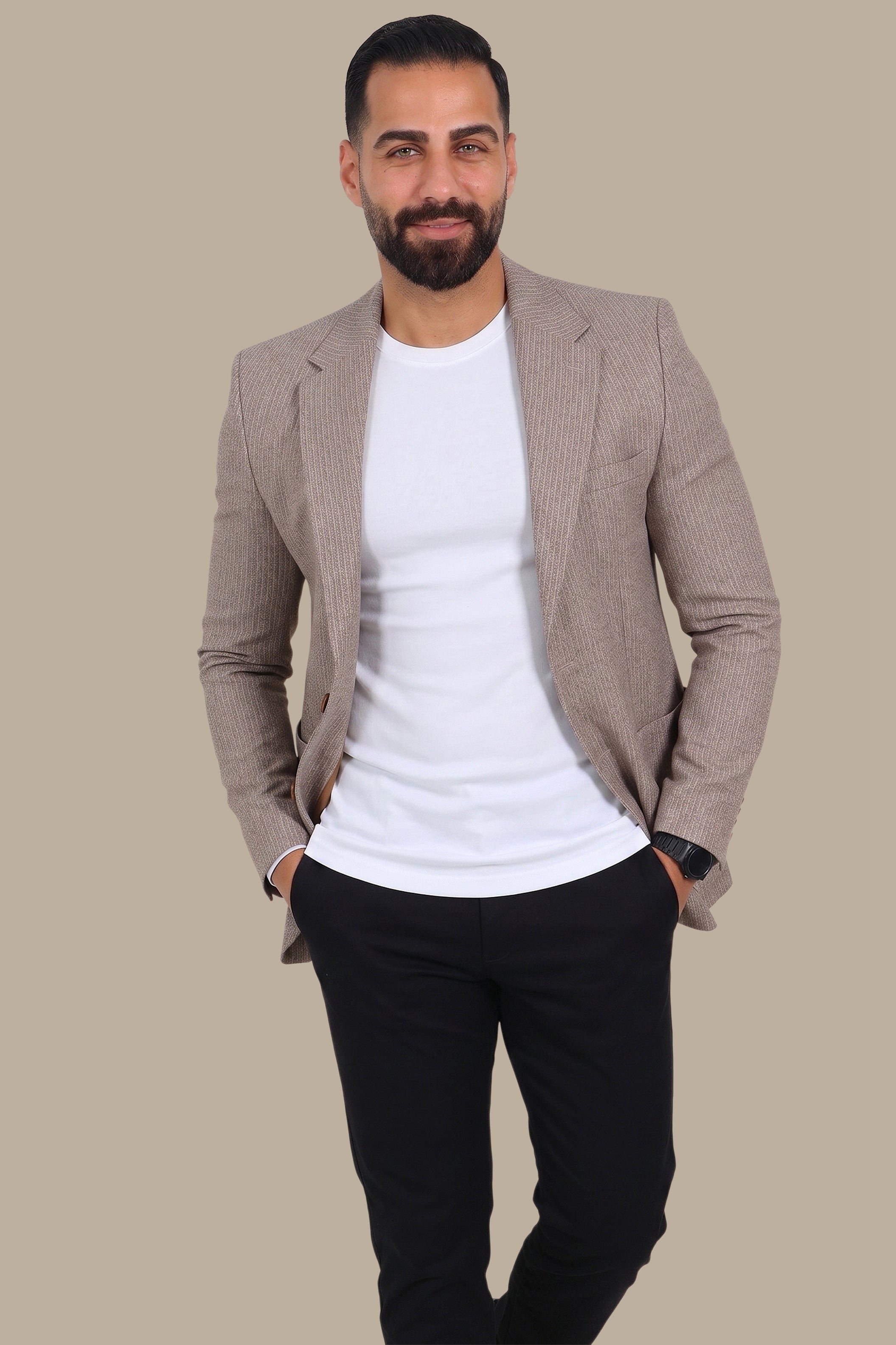 Striped Notch Lapel Blazer Havane