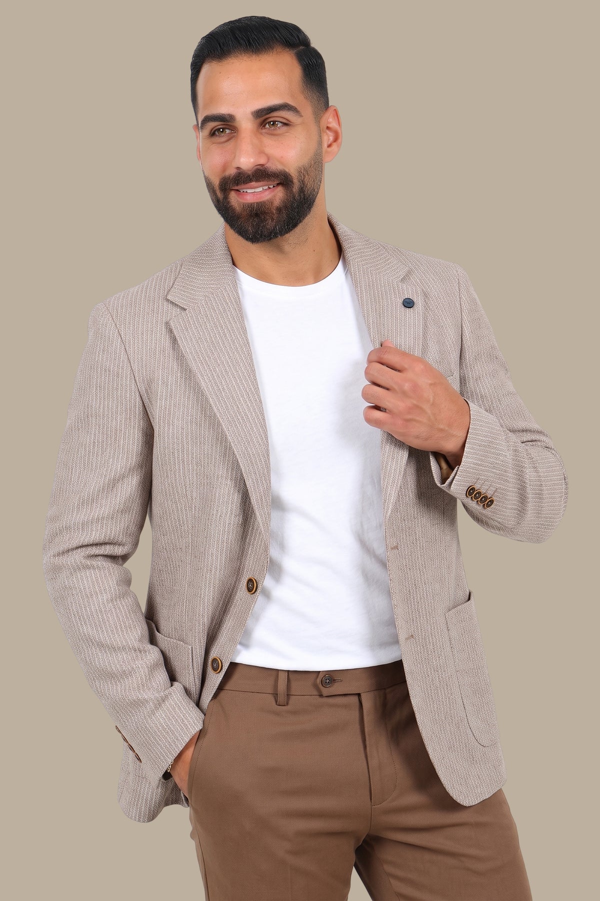 Striped Notch Lapel Blazer Havane