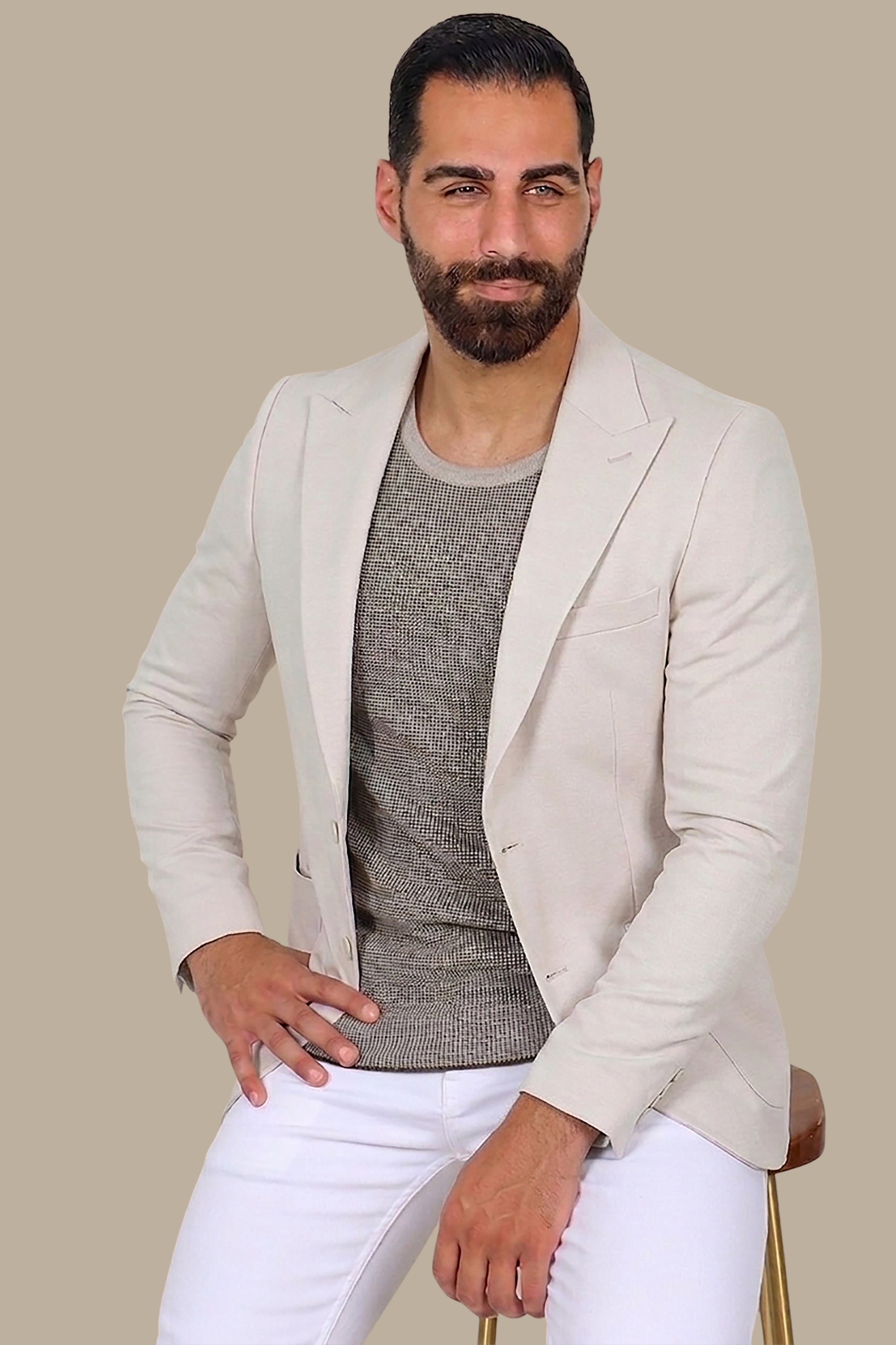 Peak Lapel Piquet Blazer Beige