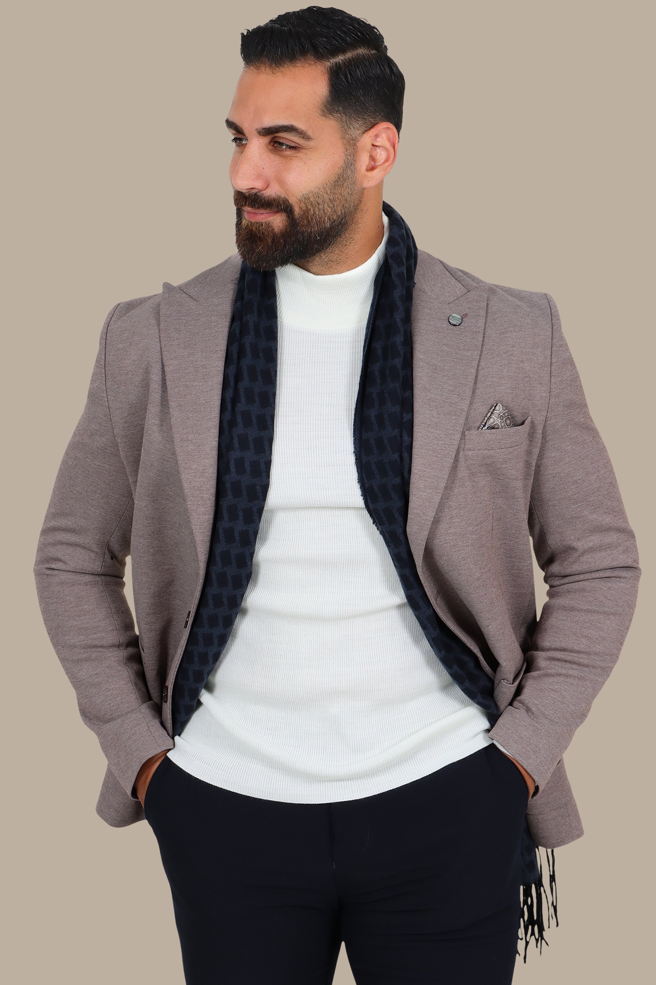 Light Brown Piquet Blazer with Peak Lapel