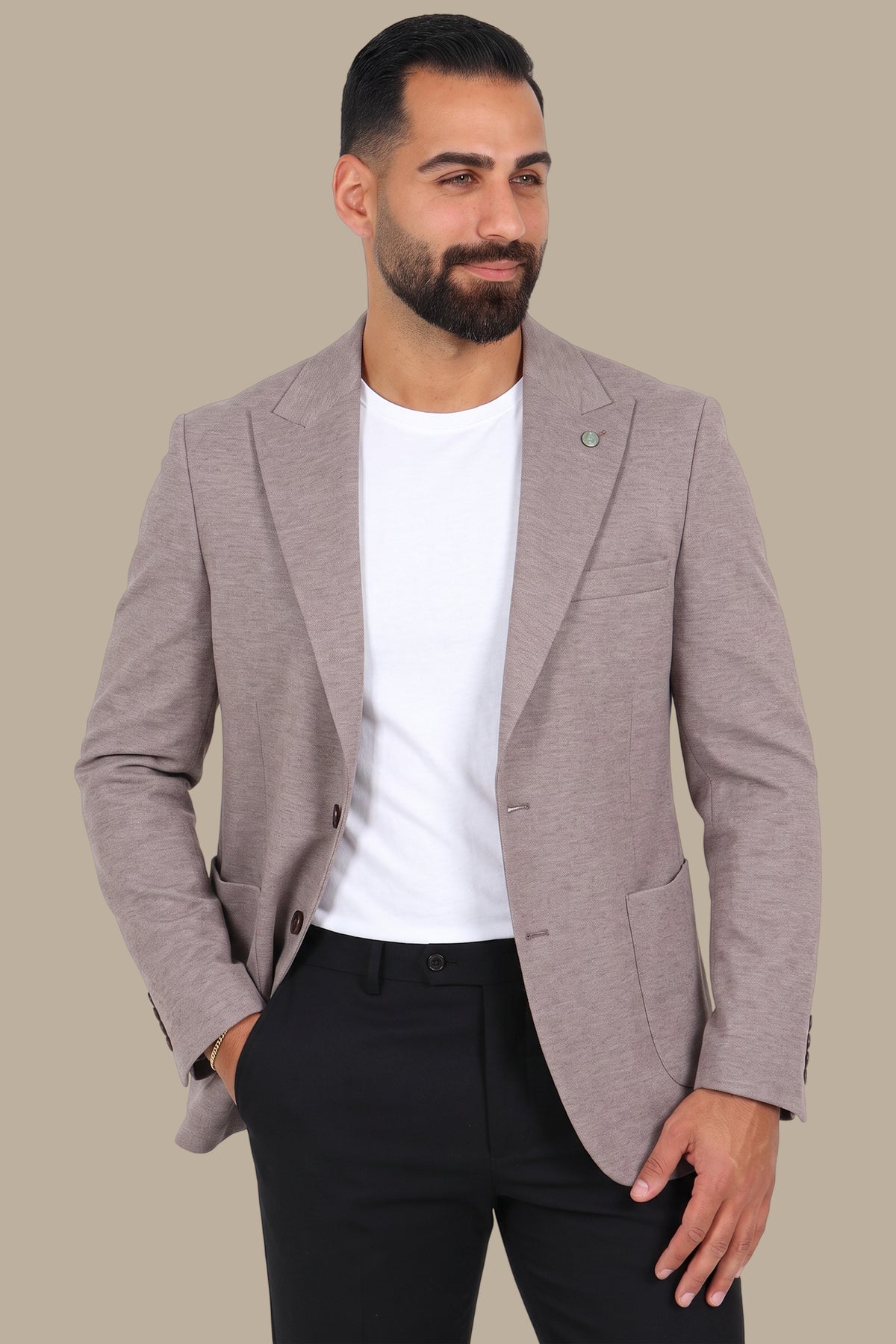 Light Brown Piquet Blazer with Peak Lapel