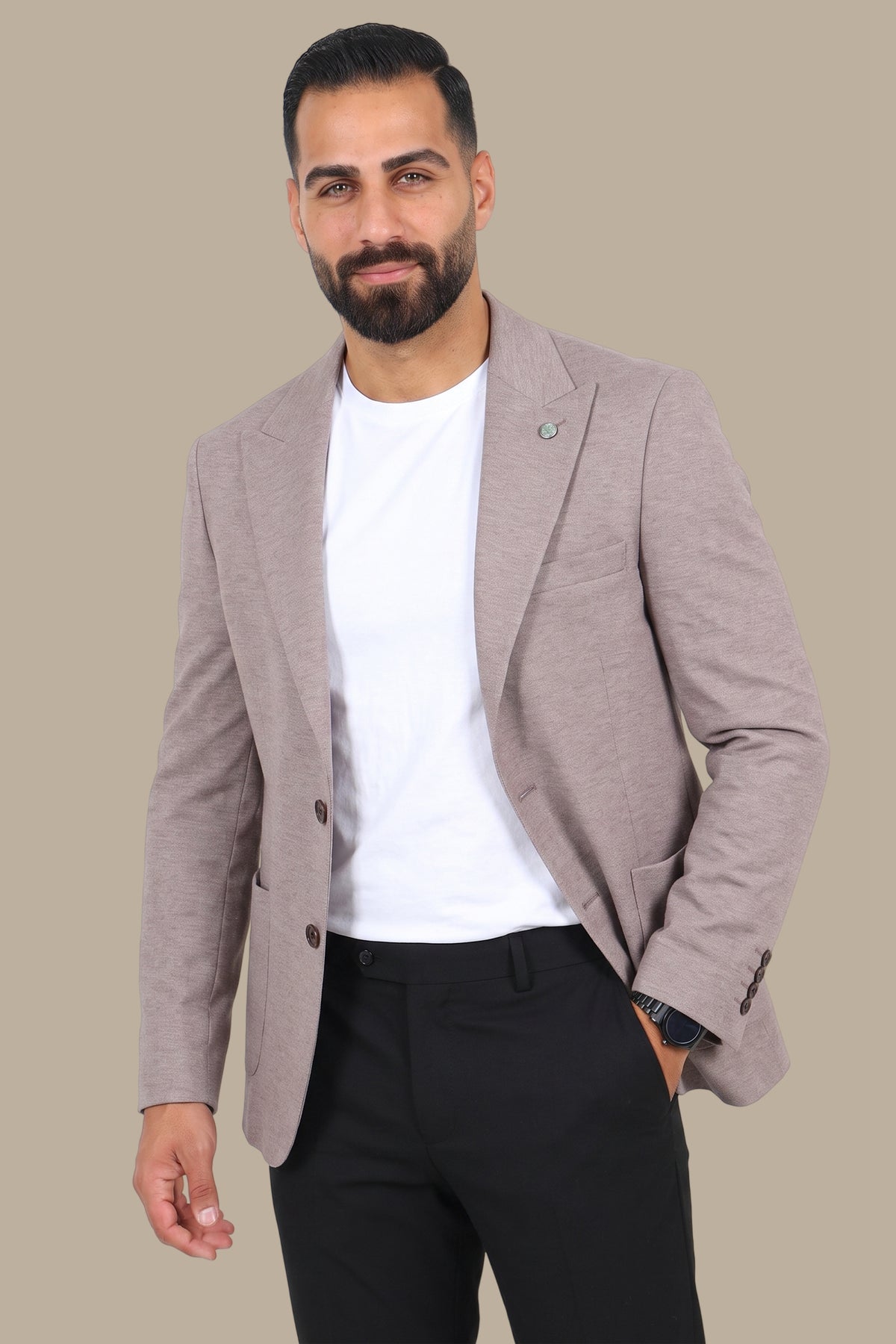 Light Brown Piquet Blazer with Peak Lapel