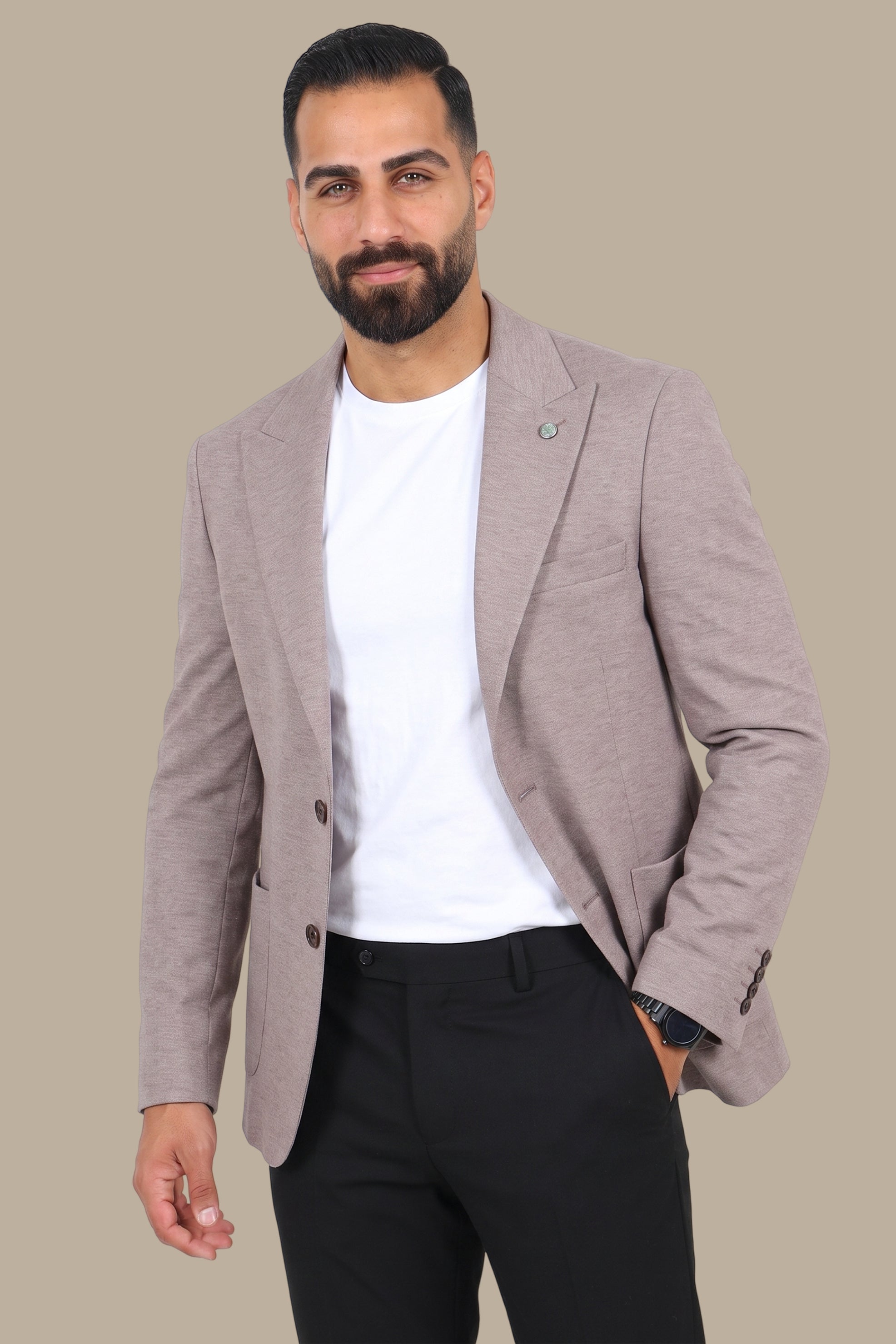 Light Brown Piquet Blazer with Peak Lapel