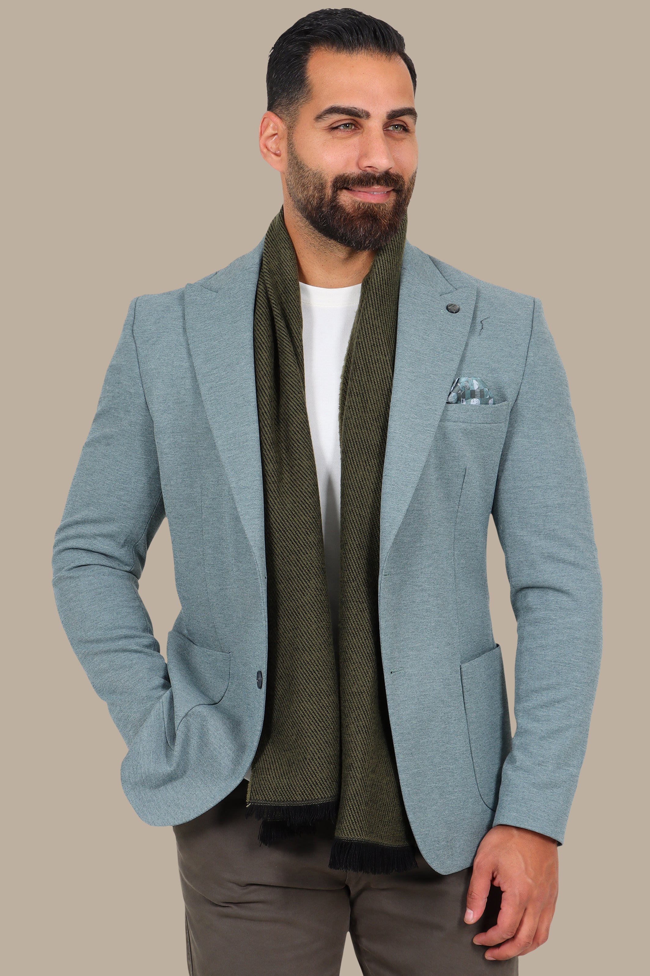 Peak Lapel Piquet Blazer in Light Green