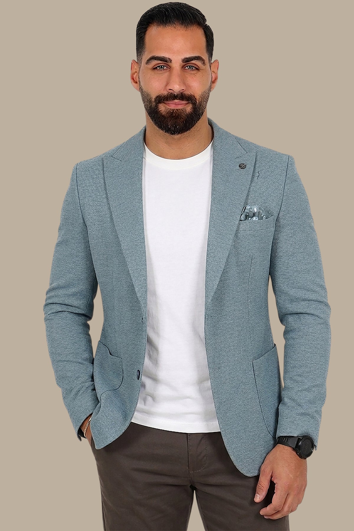 Peak Lapel Piquet Blazer in Light Green