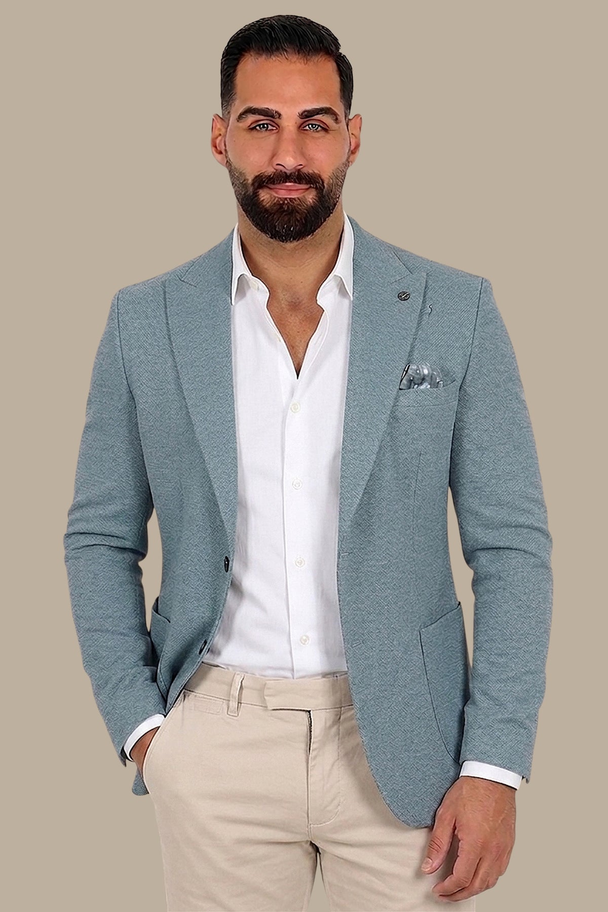 Peak Lapel Piquet Blazer in Light Green