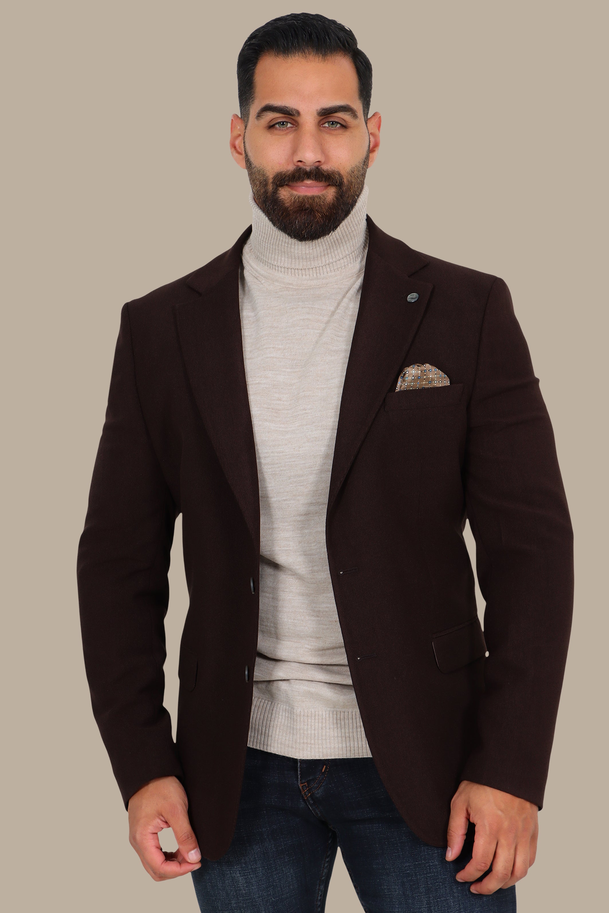 Brown Slim Corduroy Blazer with Notch Lapel