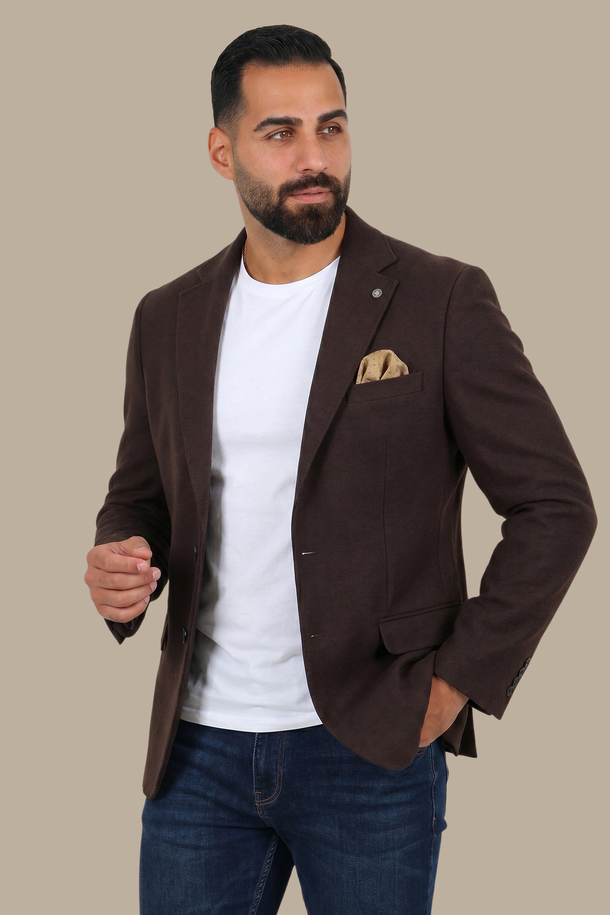 Brown Slim Corduroy Blazer with Notch Lapel