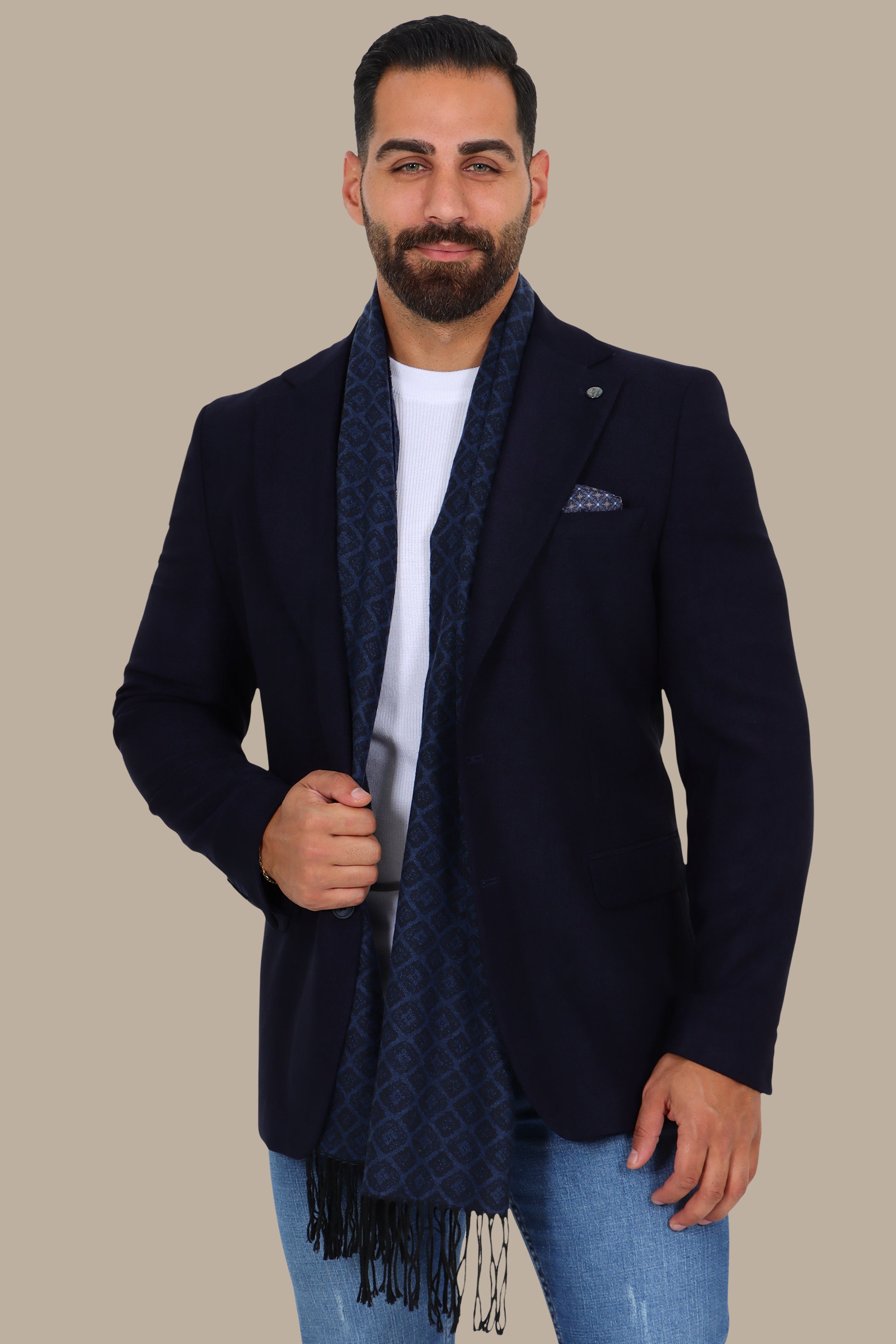 Slim Corduroy Blazer with Notch Lapel in Navy