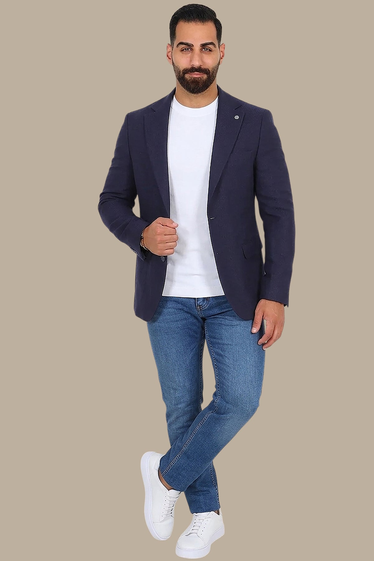 Slim Corduroy Blazer with Notch Lapel in Navy