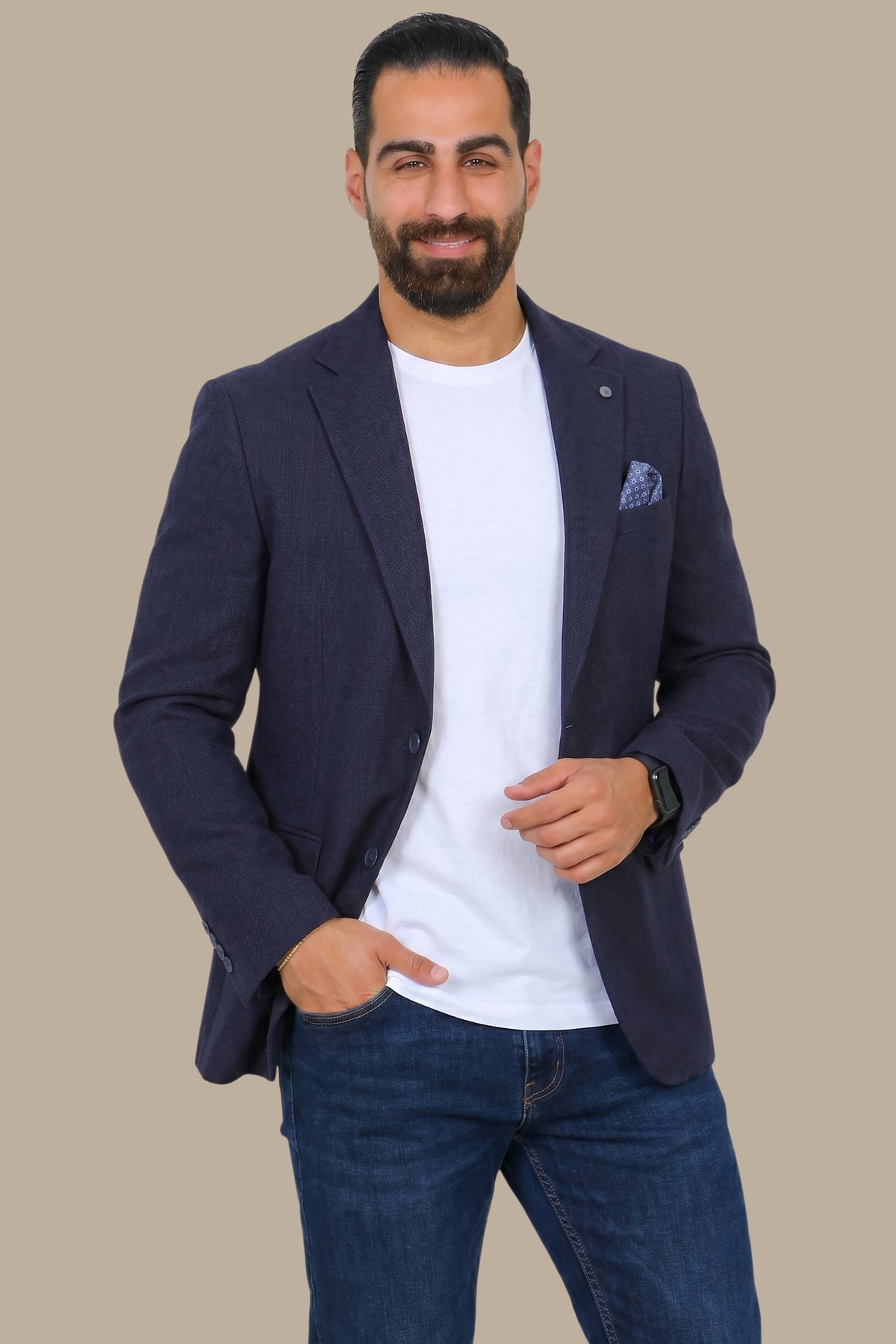 Slim Corduroy Blazer with Notch Lapel in Navy