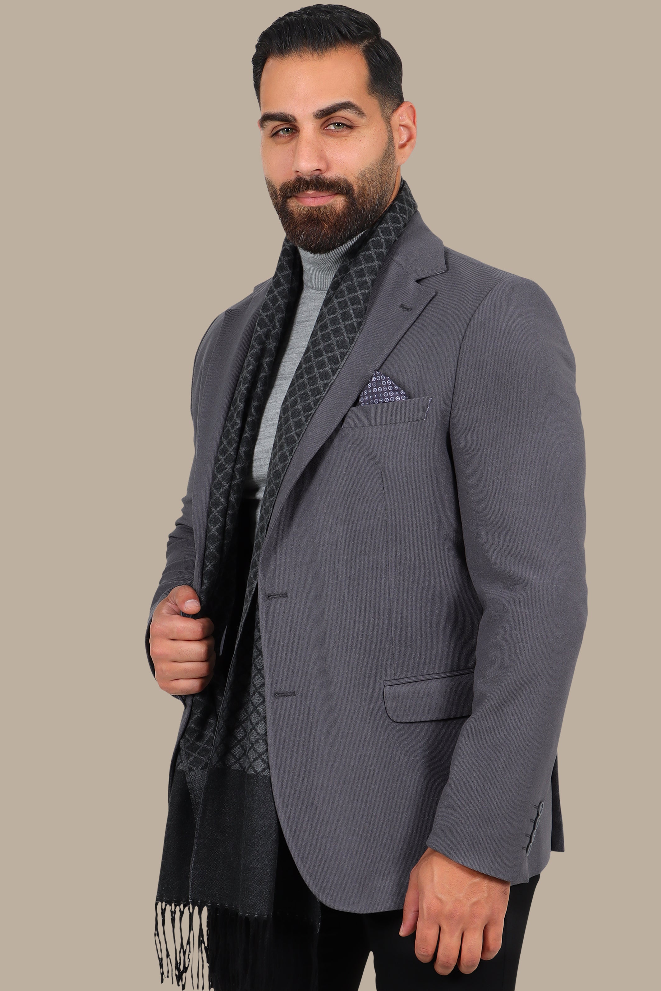 Slim Fit Corduroy Blazer with Notch Lapel in Grey