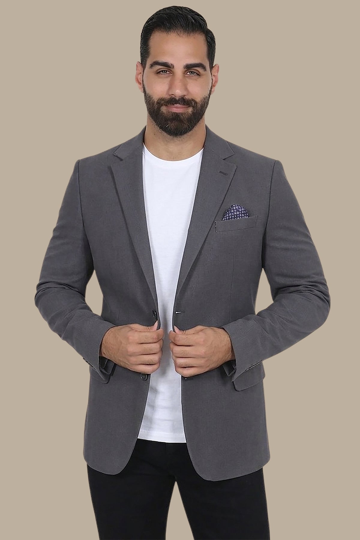 Slim Fit Corduroy Blazer with Notch Lapel in Grey