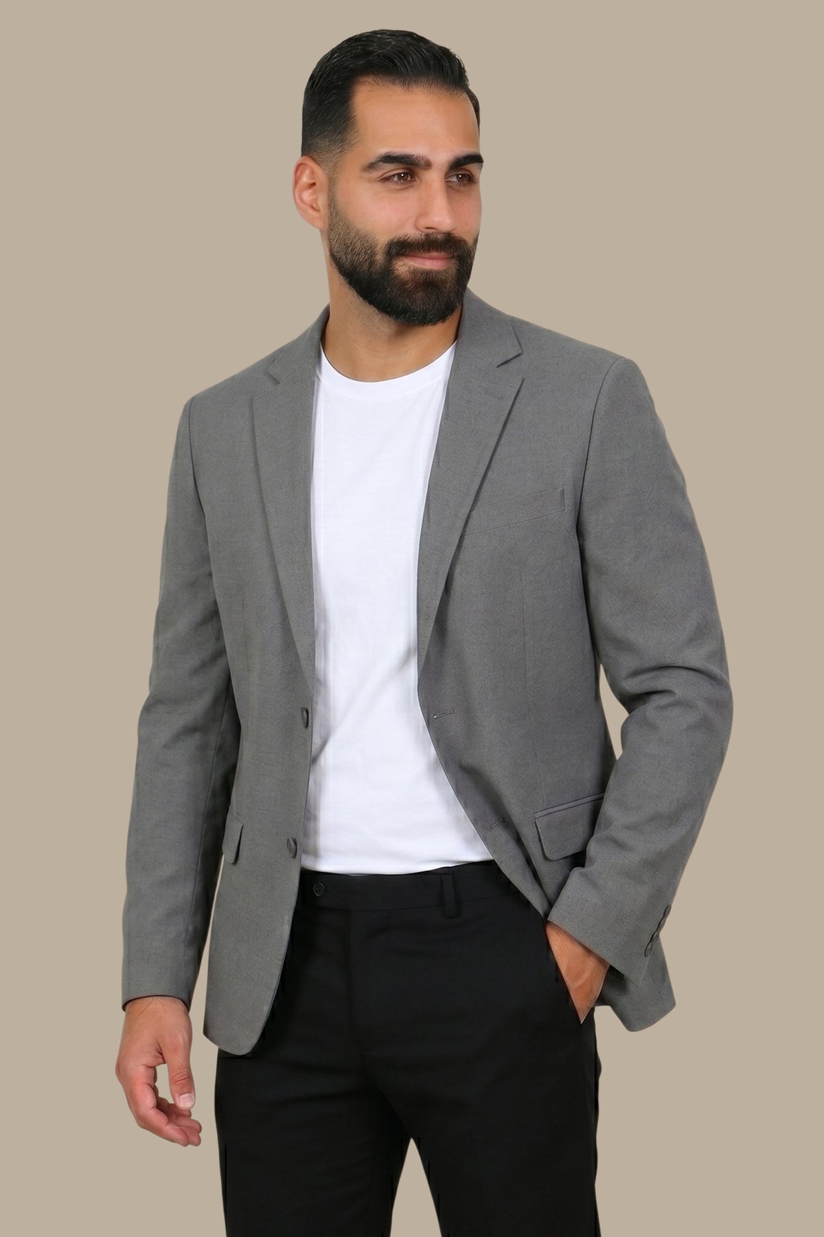 Slim Fit Corduroy Blazer with Notch Lapel in Grey
