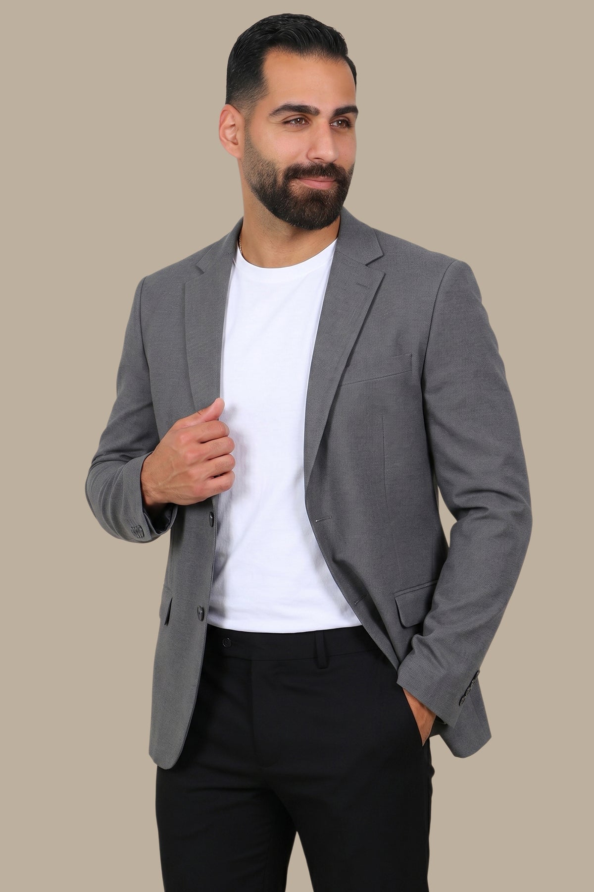 Slim Fit Corduroy Blazer with Notch Lapel in Grey