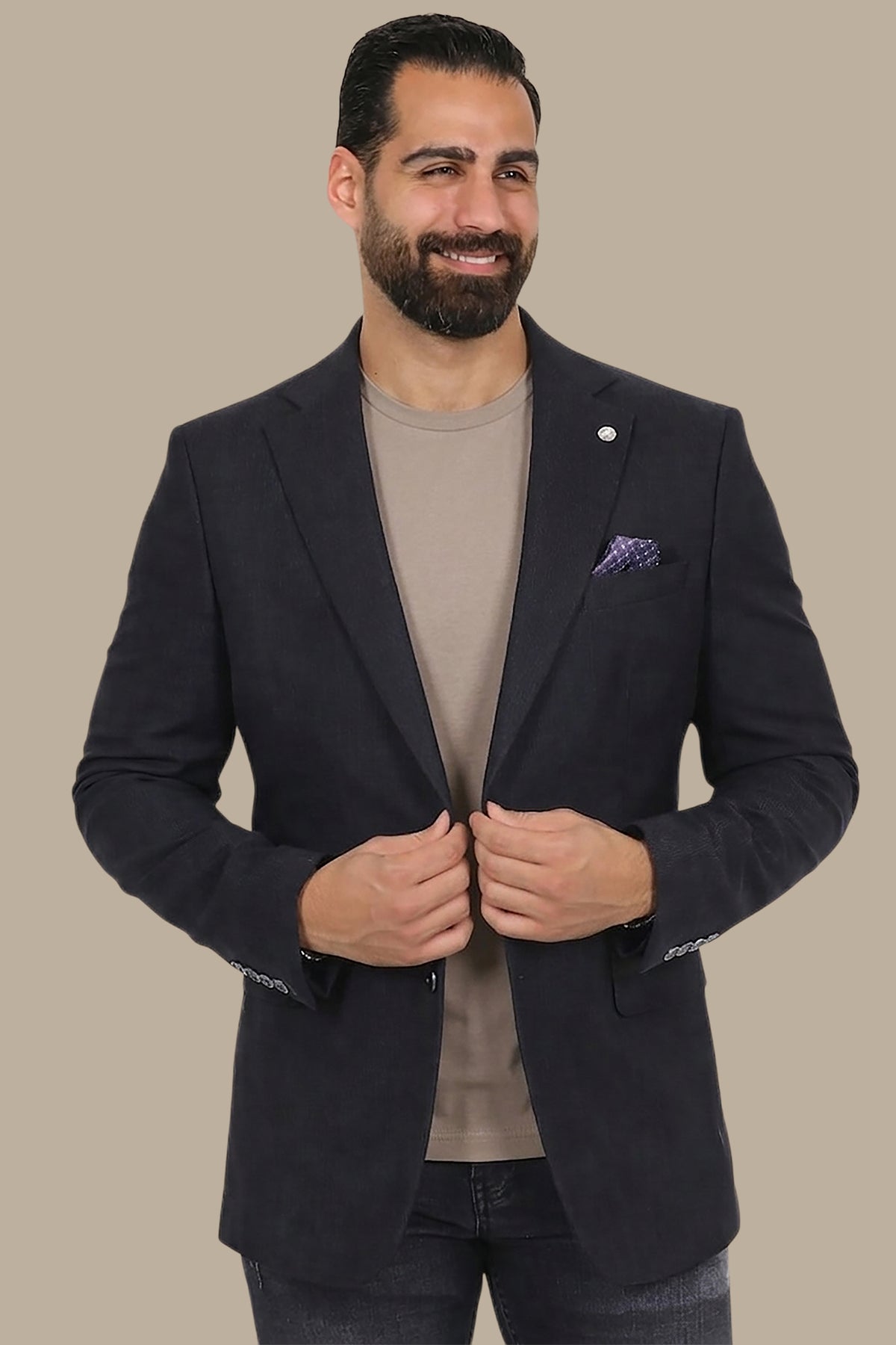 Slim Corduroy Blazer with Notch Lapel in Black