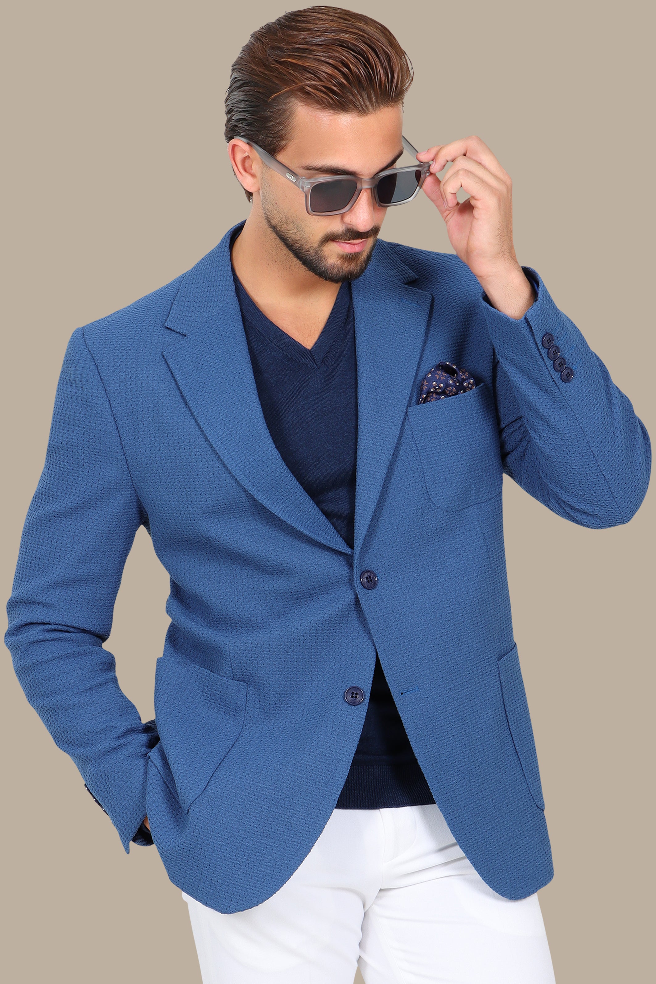 Breathable Notch Lapel Blazer Blue