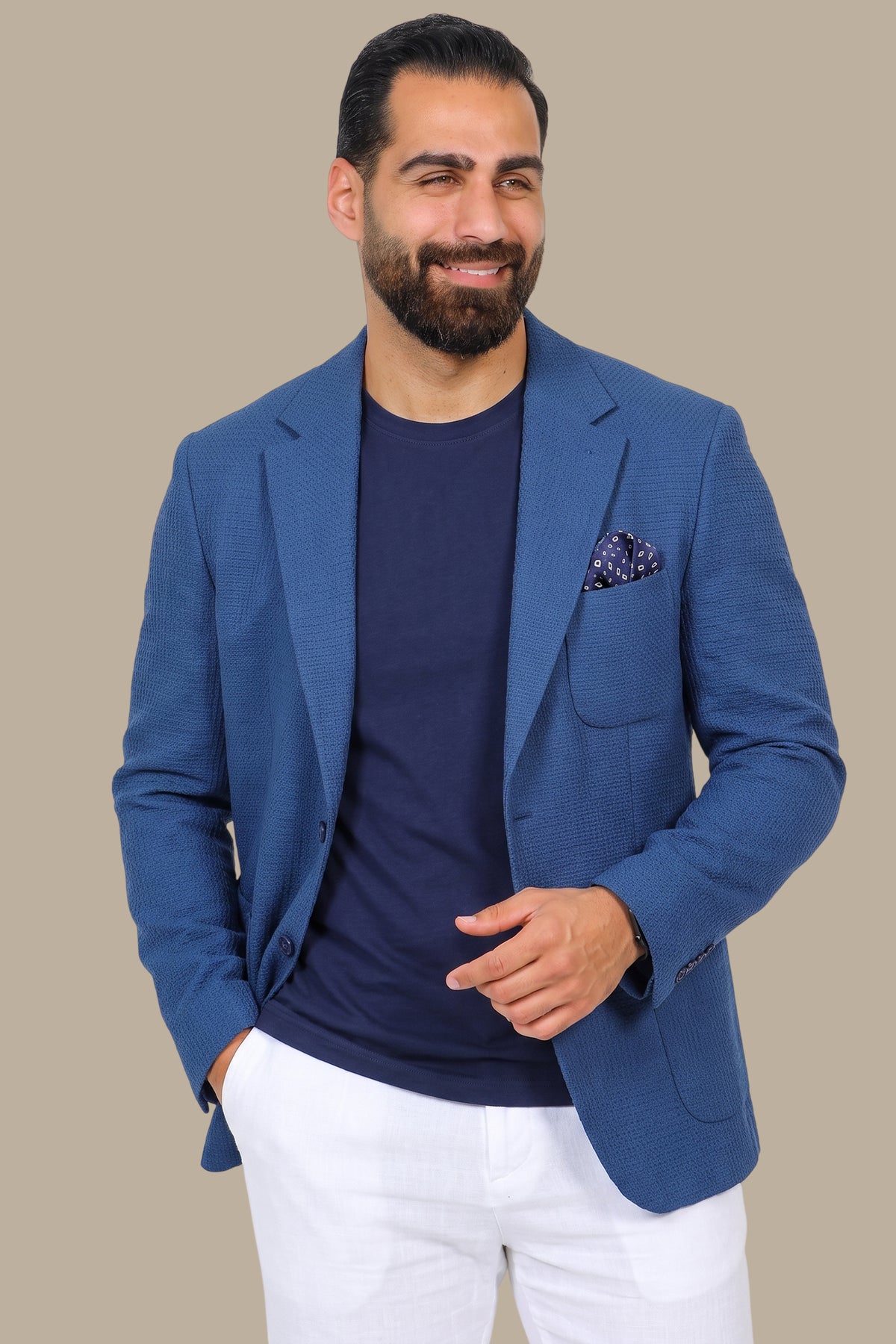 Breathable Notch Lapel Blazer Blue
