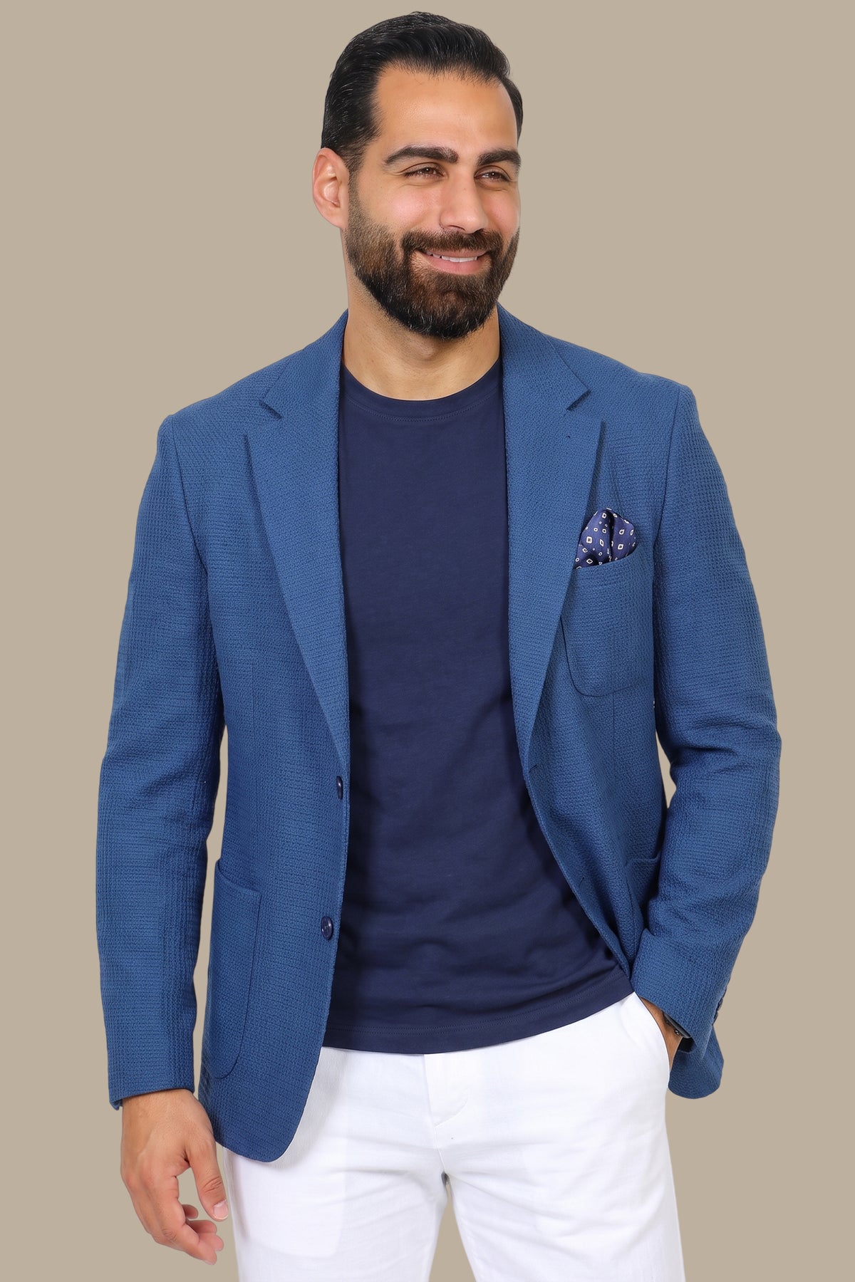 Breathable Notch Lapel Blazer Blue