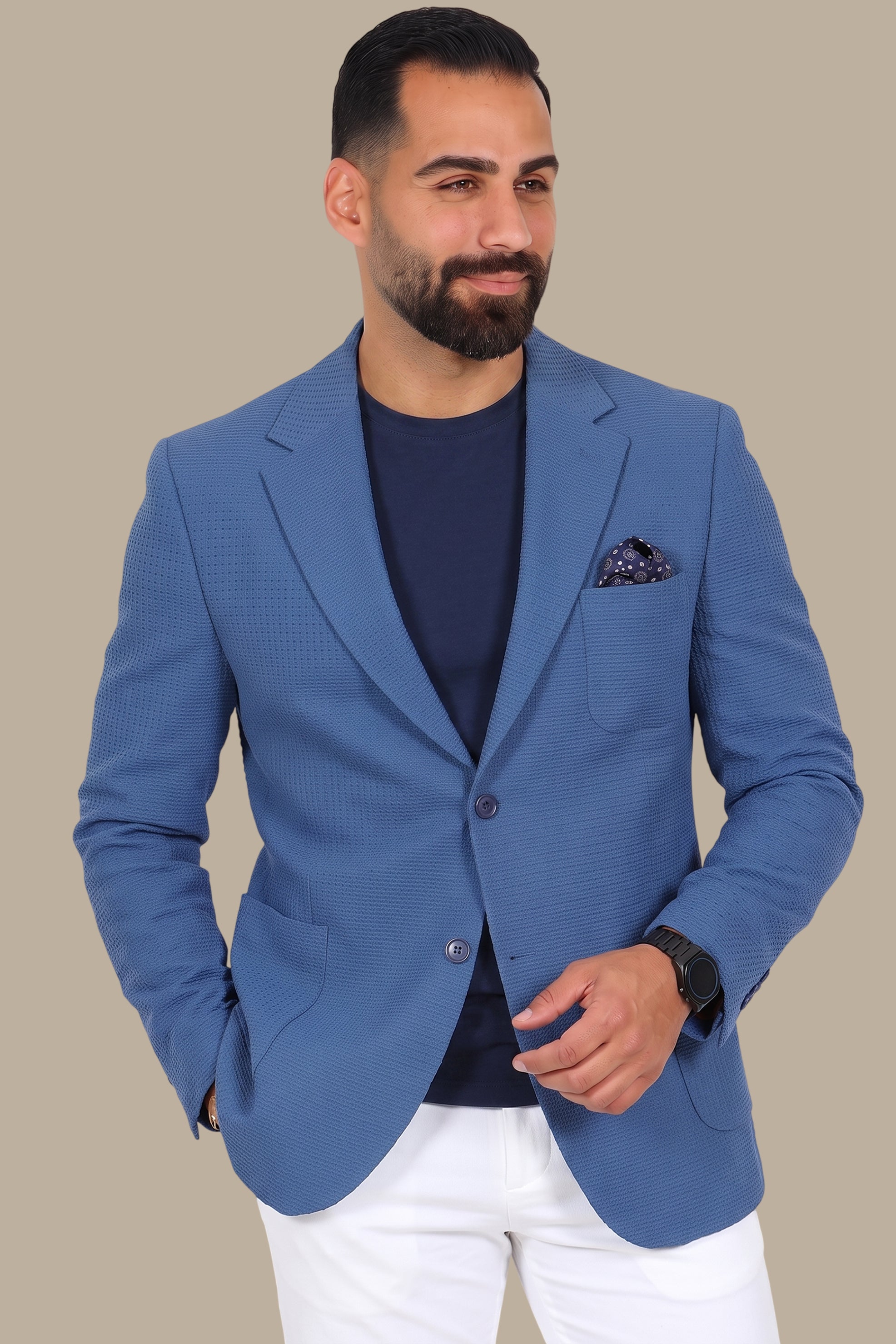 Breathable Notch Lapel Blazer Blue