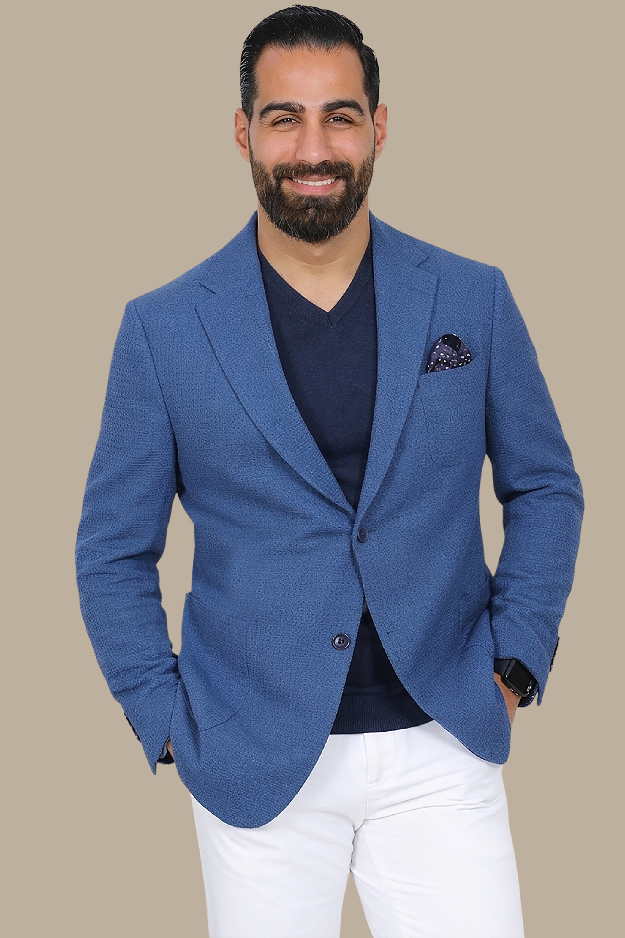 Breathable Notch Lapel Blazer Blue