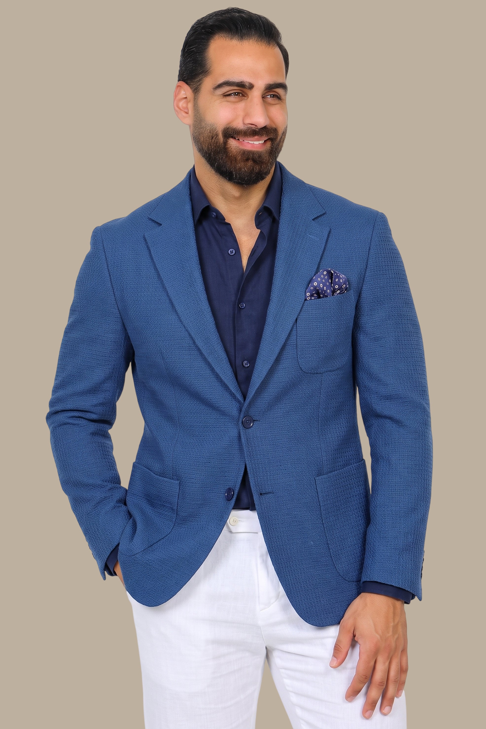 Breathable Notch Lapel Blazer Blue