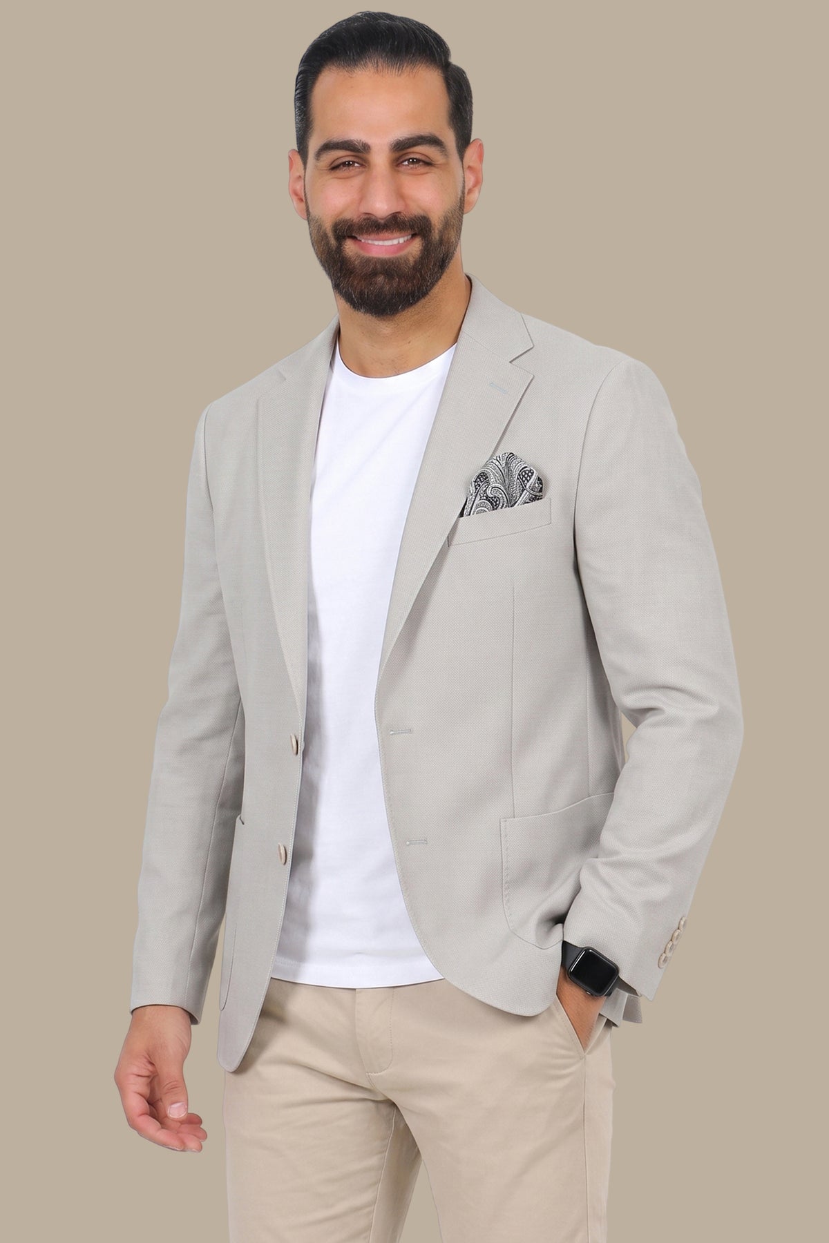 Greige Structured Notch Lapel Blazer