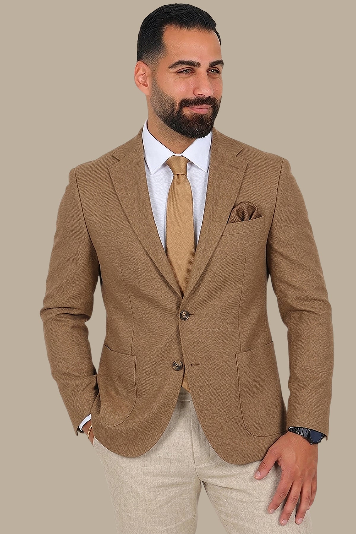 Brown Structured Notch Lapel Blazer