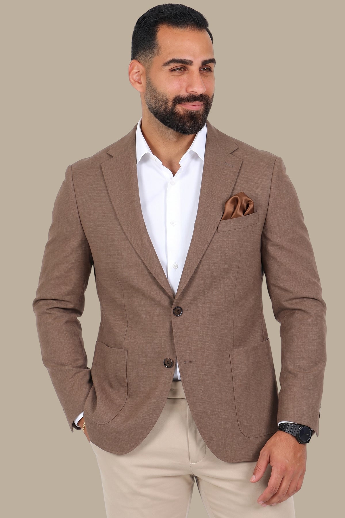 Brown Structured Notch Lapel Blazer