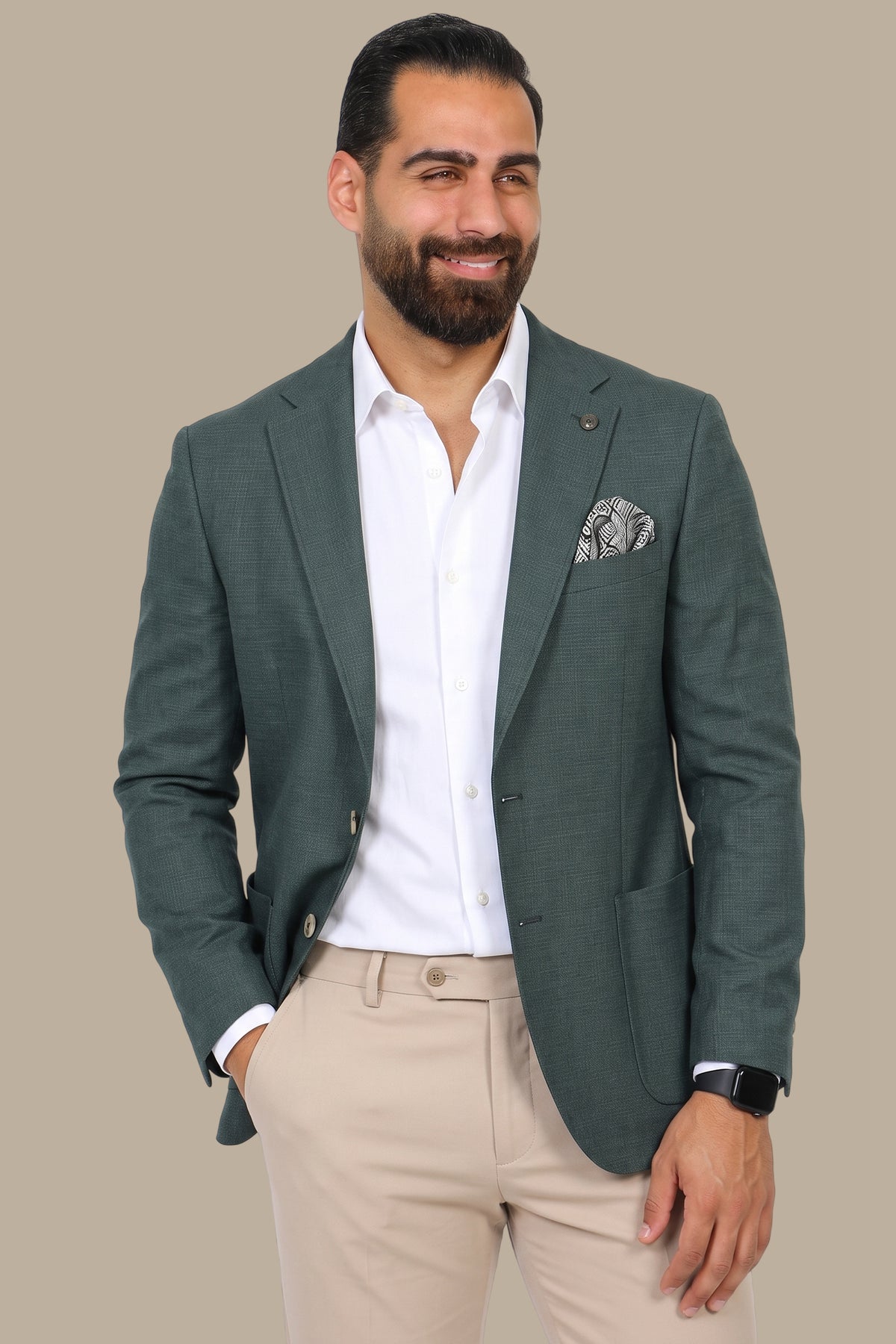 Green Structured Notch Lapel Blazer