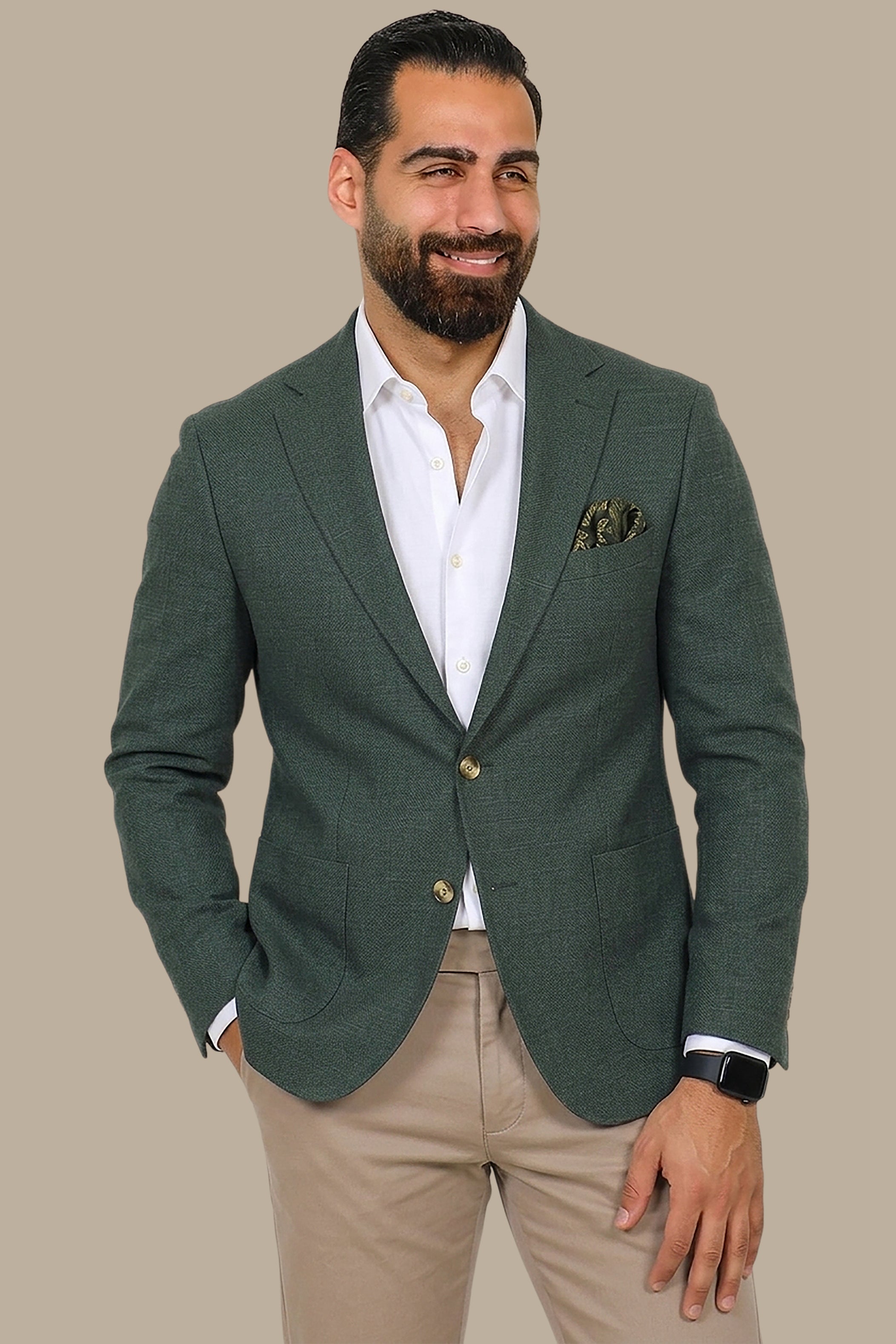 Green Structured Notch Lapel Blazer