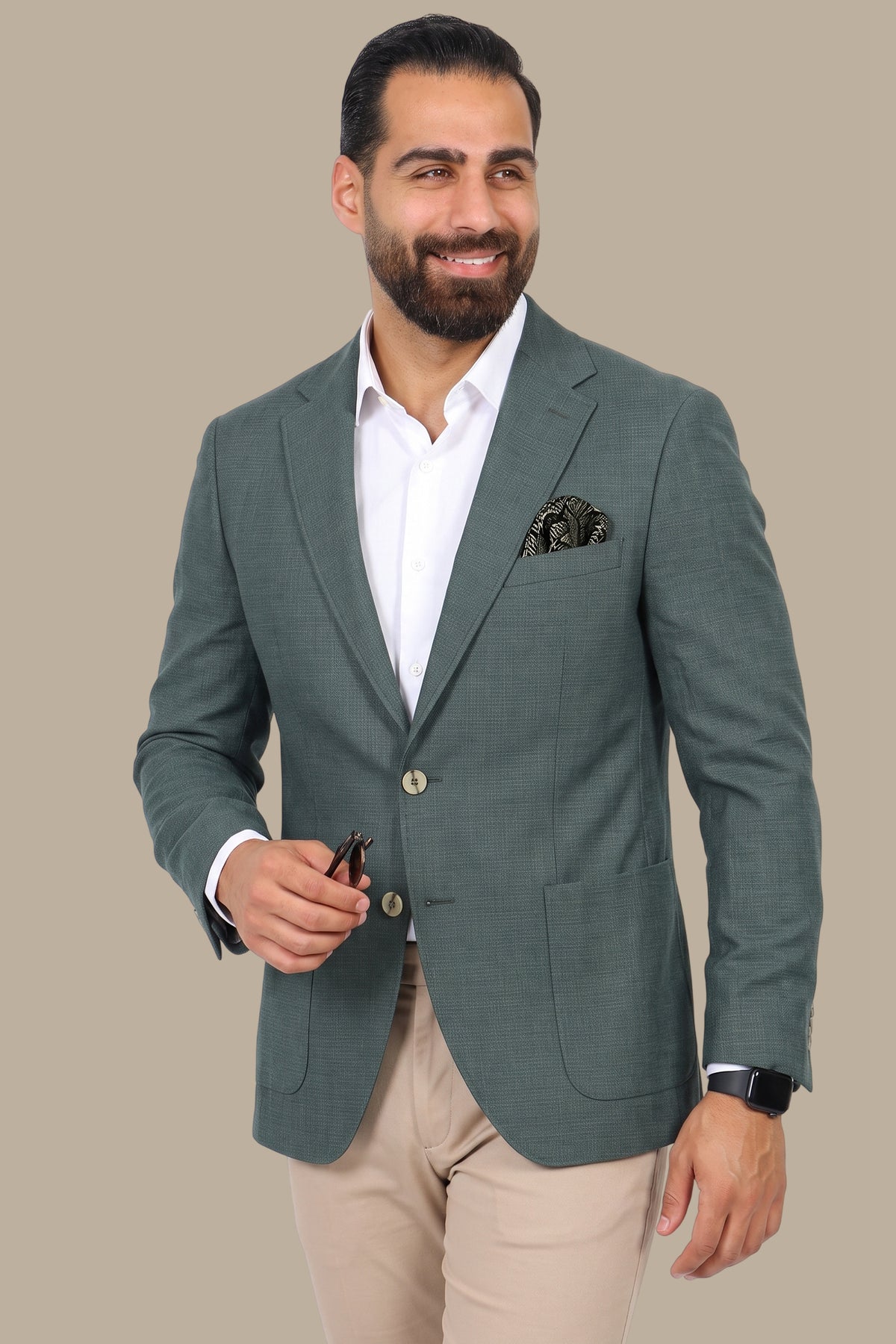 Green Structured Notch Lapel Blazer