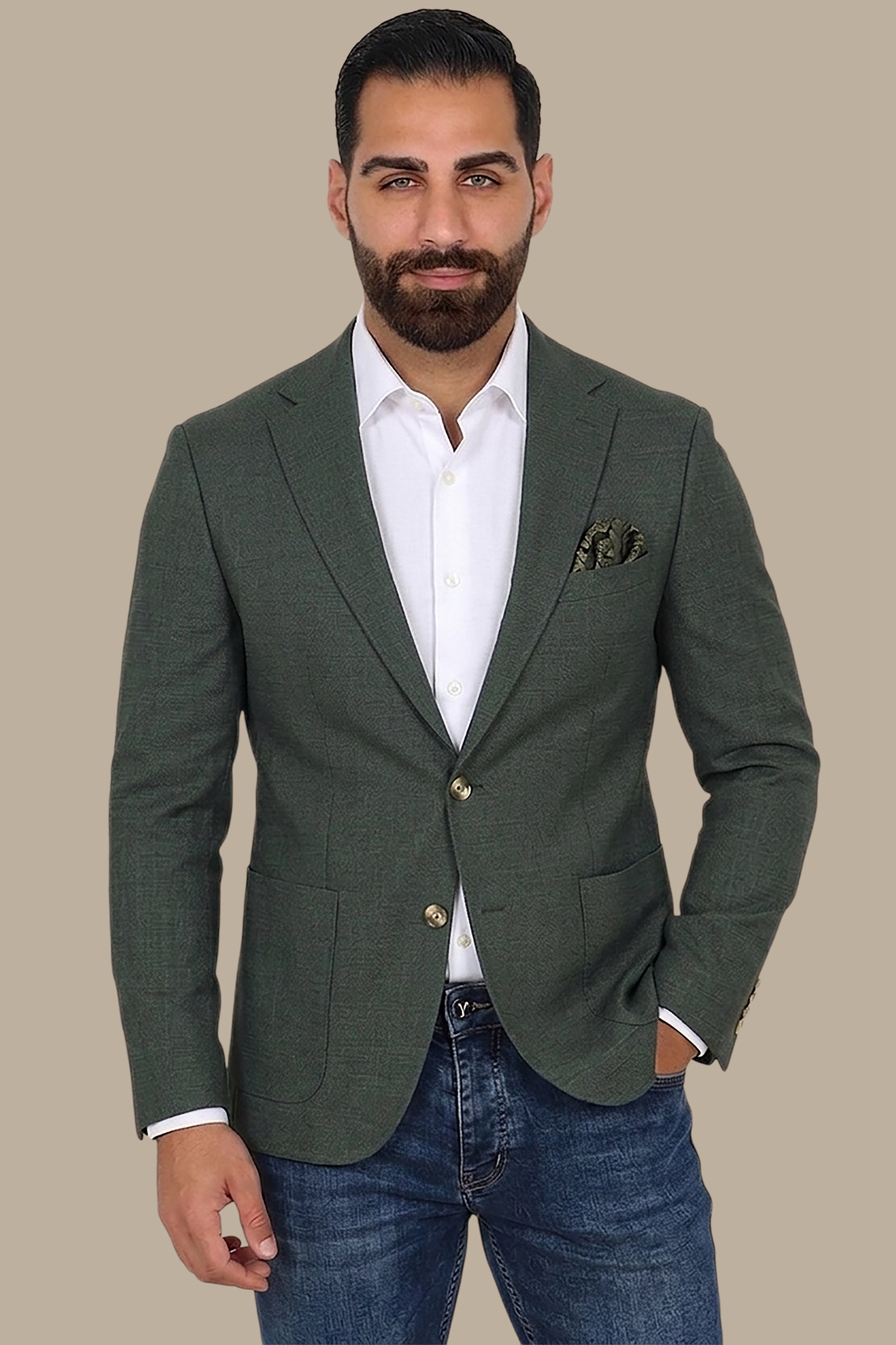 Green Structured Notch Lapel Blazer