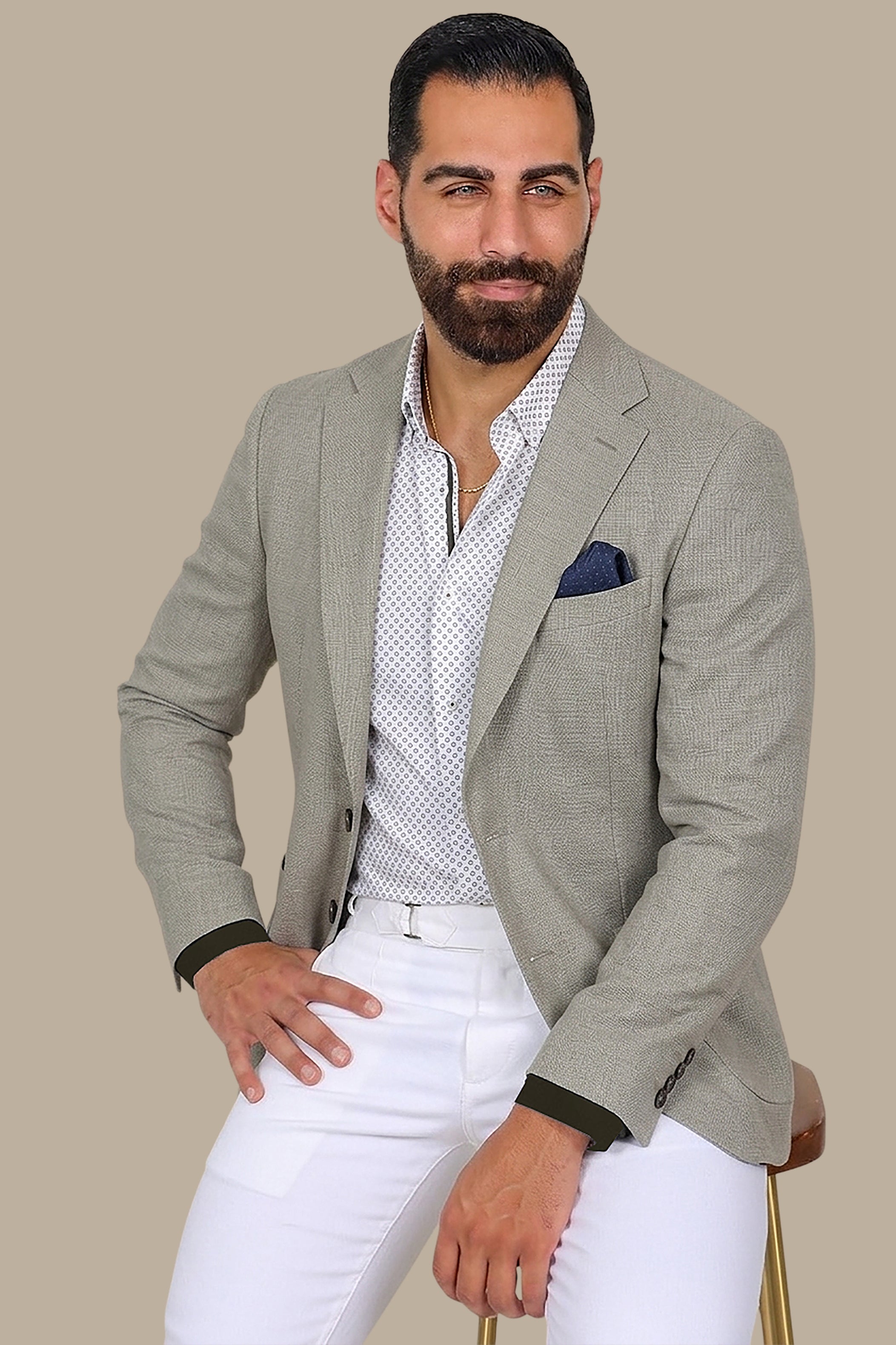Light Olive Structured Notch Lapel Blazer