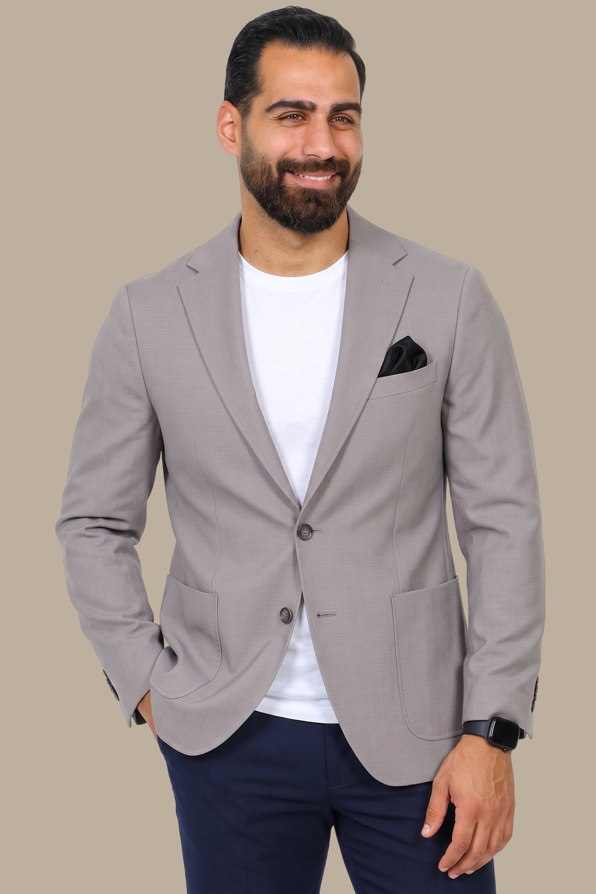 Grey Structured Notch Lapel Blazer