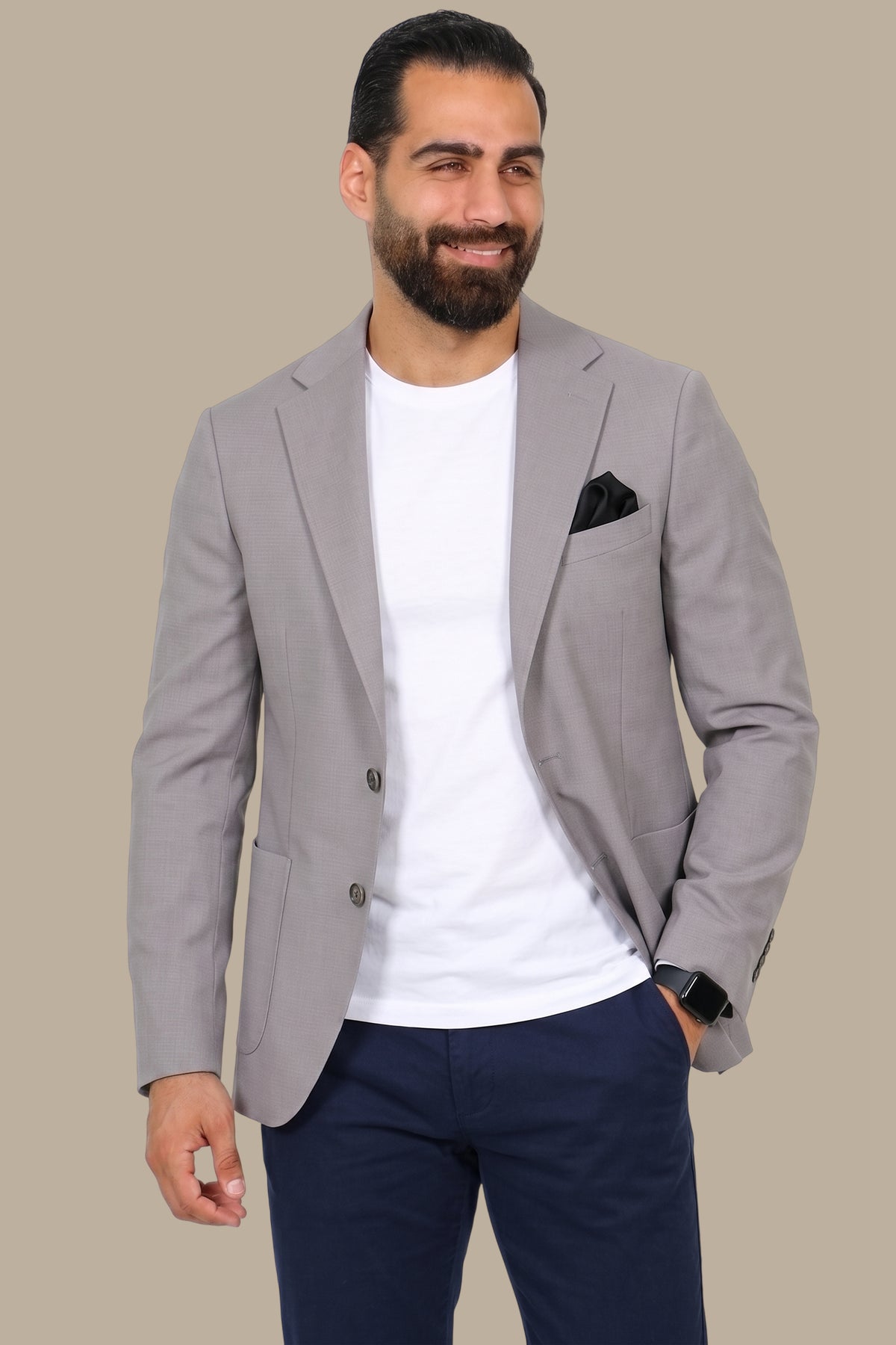 Grey Structured Notch Lapel Blazer