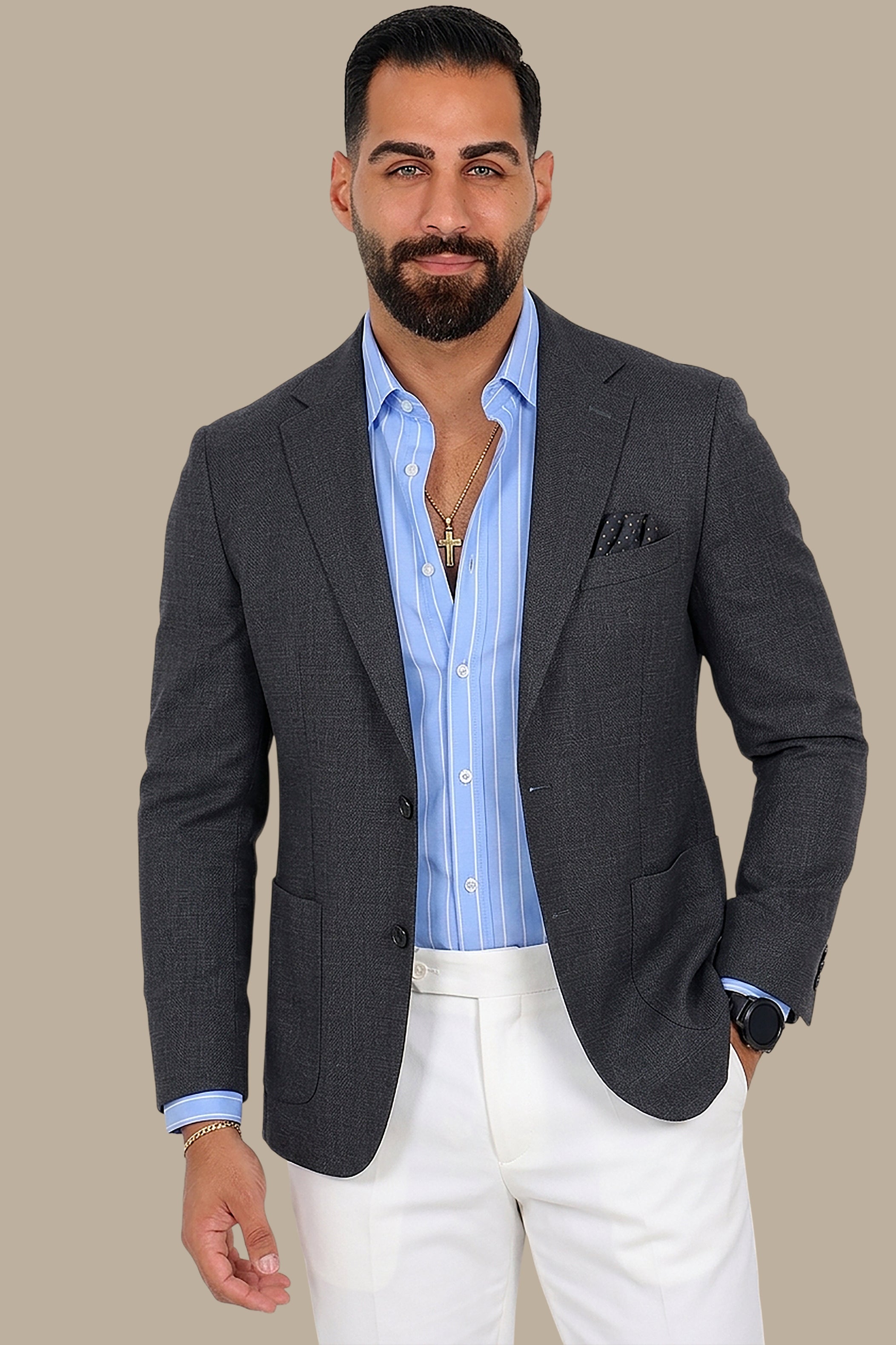 Dark Grey Structured Notch Lapel Blazer