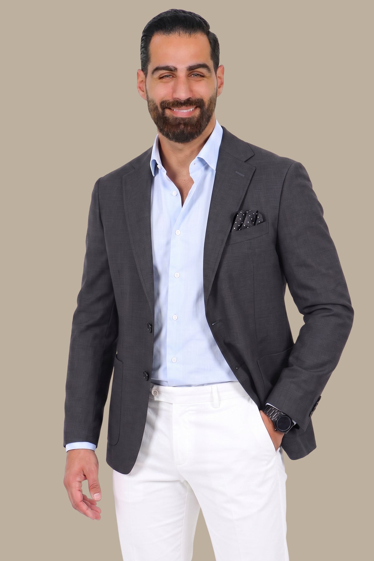 Dark Grey Structured Notch Lapel Blazer