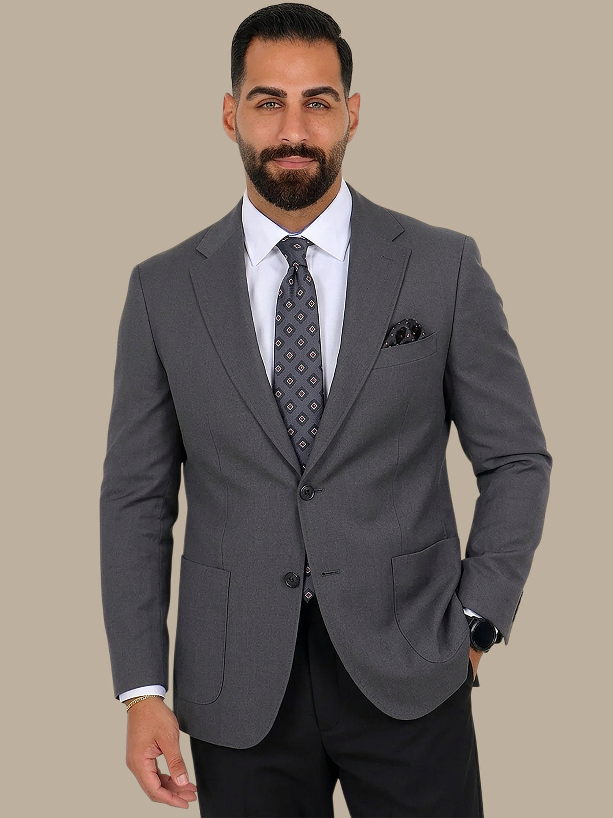 Dark Grey Full Lycra Notch Lapel Blazer