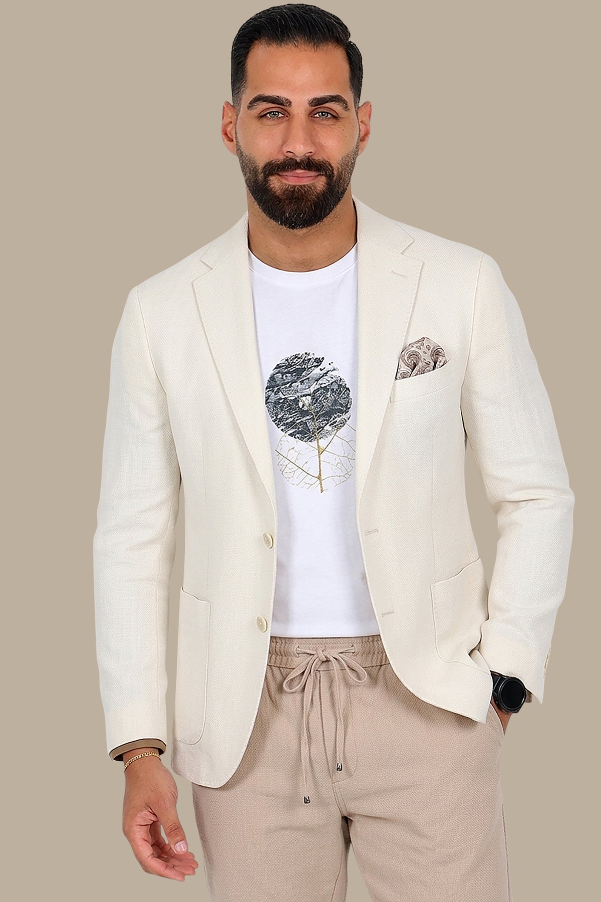 Off White Fil à Fil Structured Notch Lapel Blazer