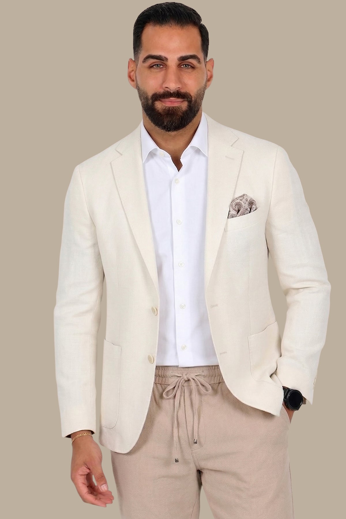Off White Fil à Fil Structured Notch Lapel Blazer