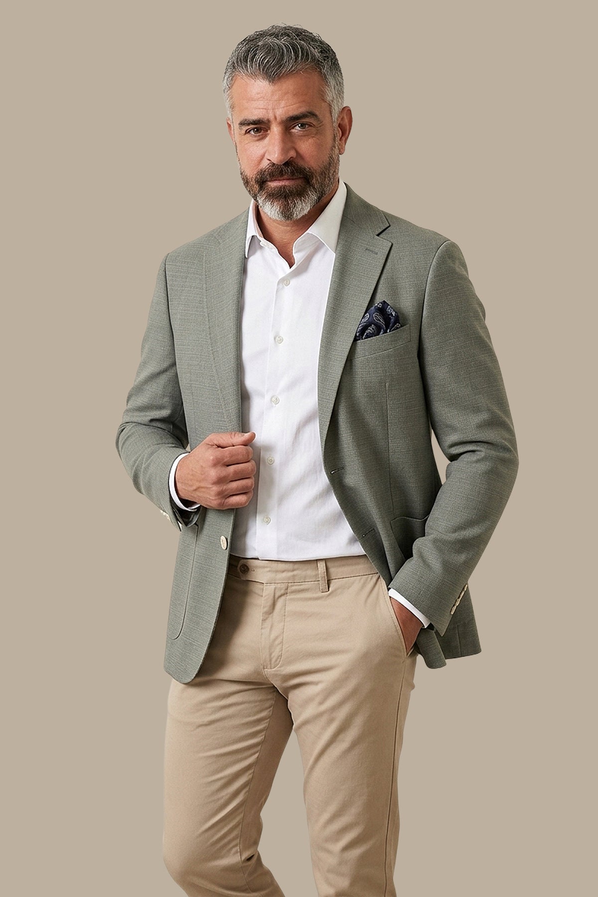 Olive Fil-à-Fil Structured Notch Blazer