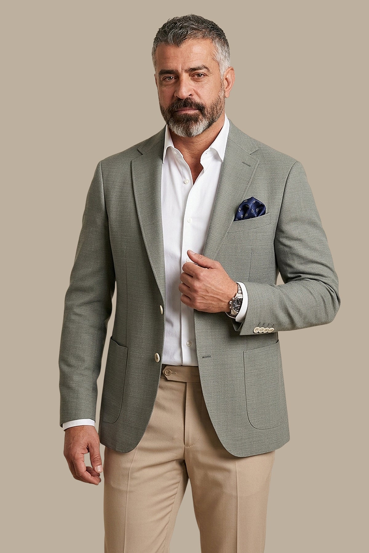Olive Fil-à-Fil Structured Notch Blazer
