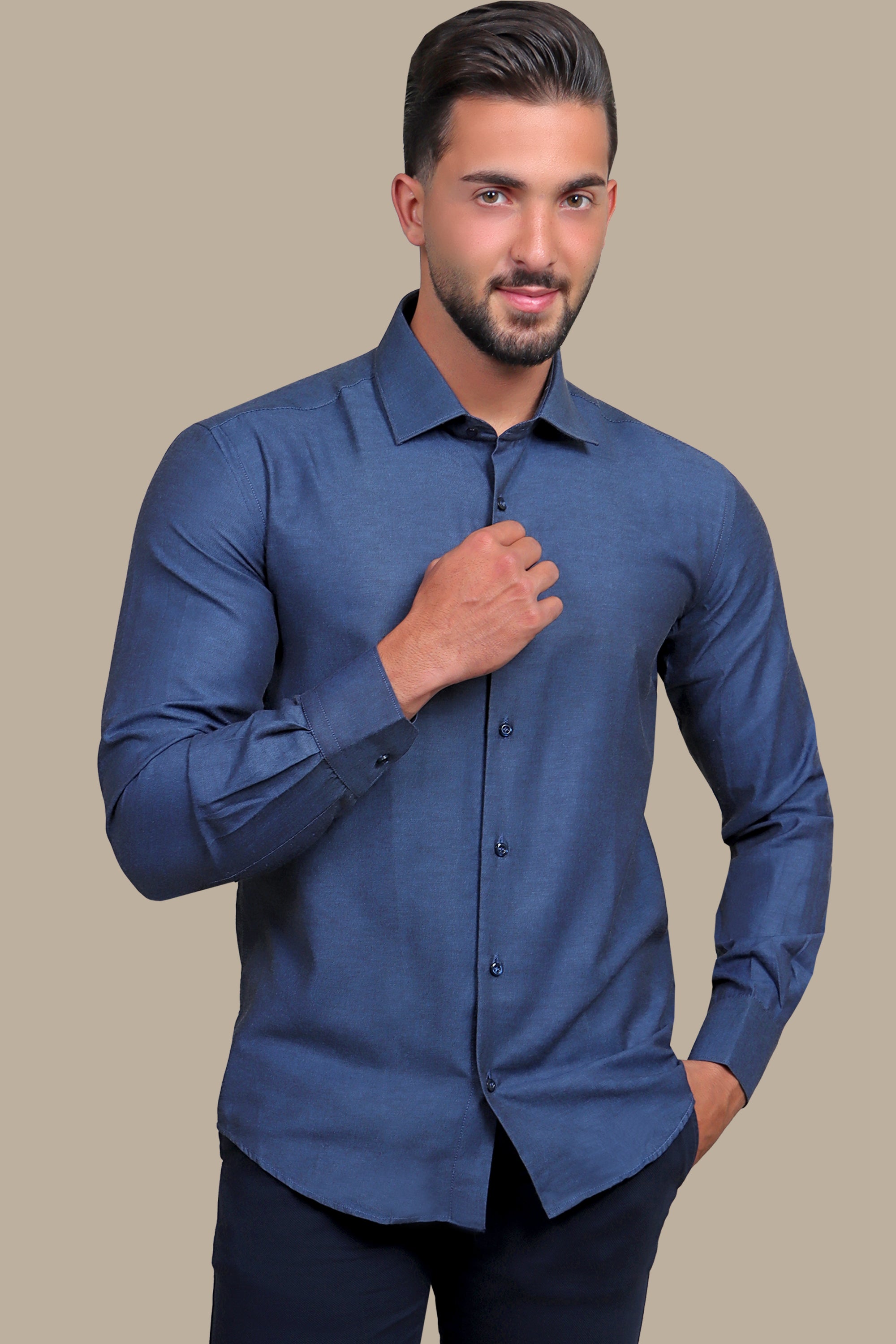 Modern Sophistication: Petrol Slim Fit Chambray Shirt